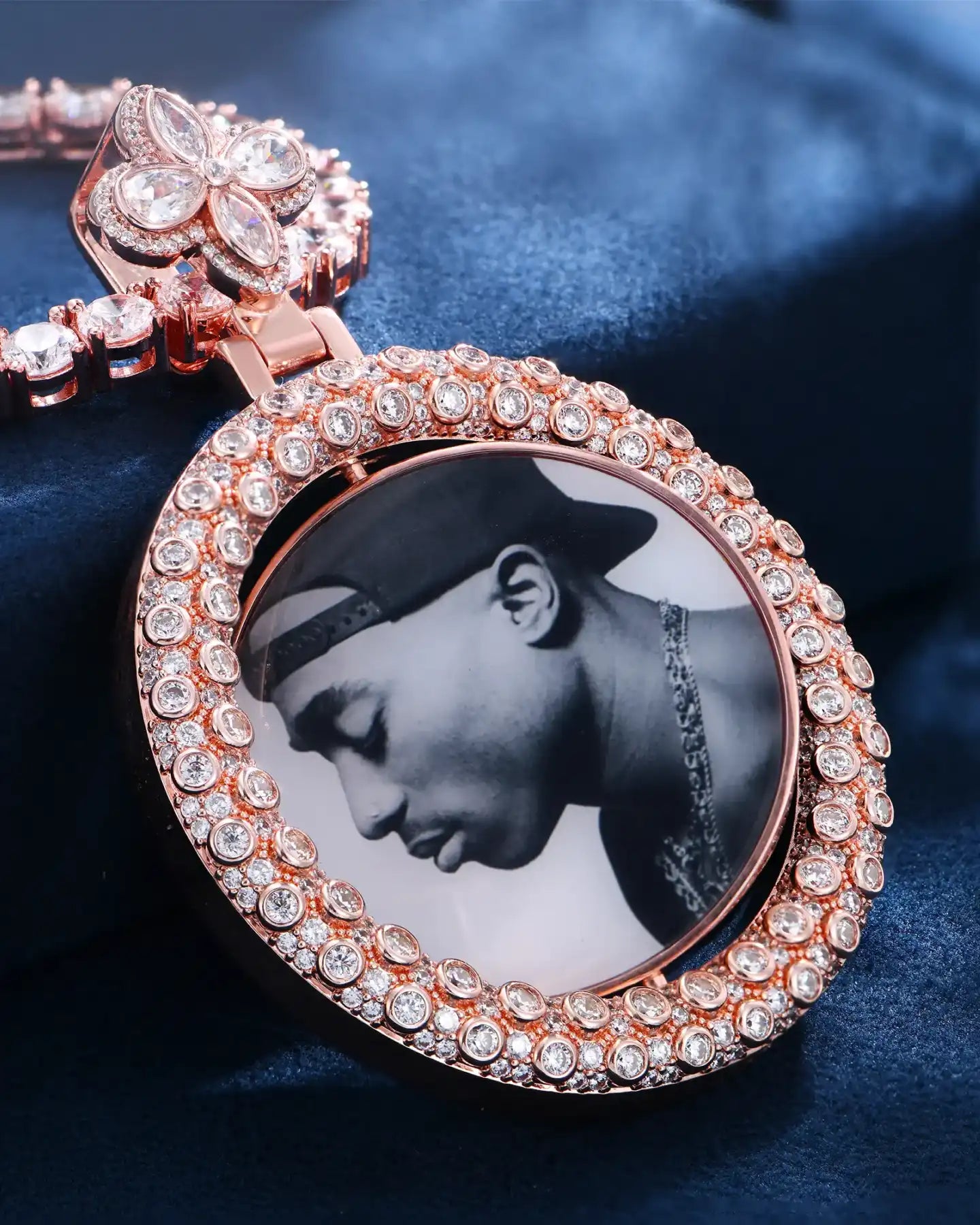 Custom Round Encrusted Photo Pendant