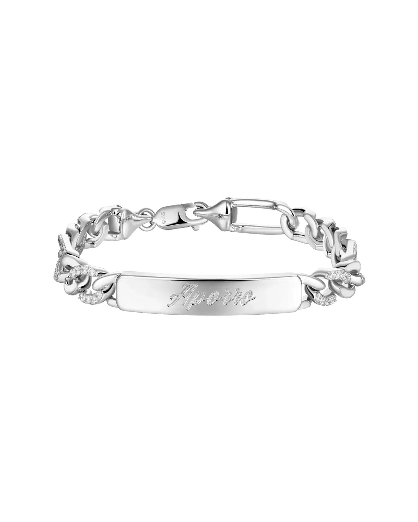 Moissanite Plain Mix Iced Custom Figaro Bracelet