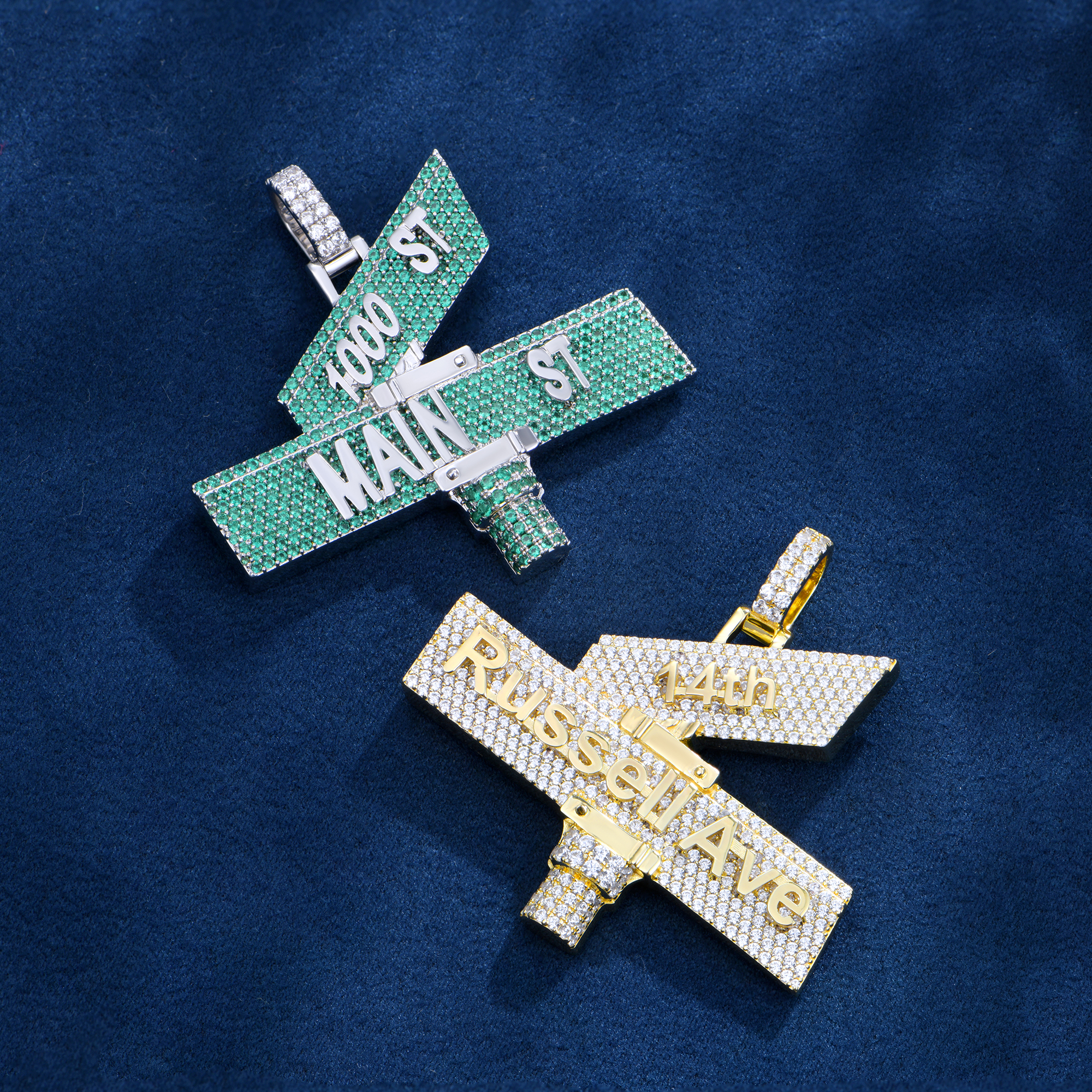 Custom White Iced Street Sign Pendant
