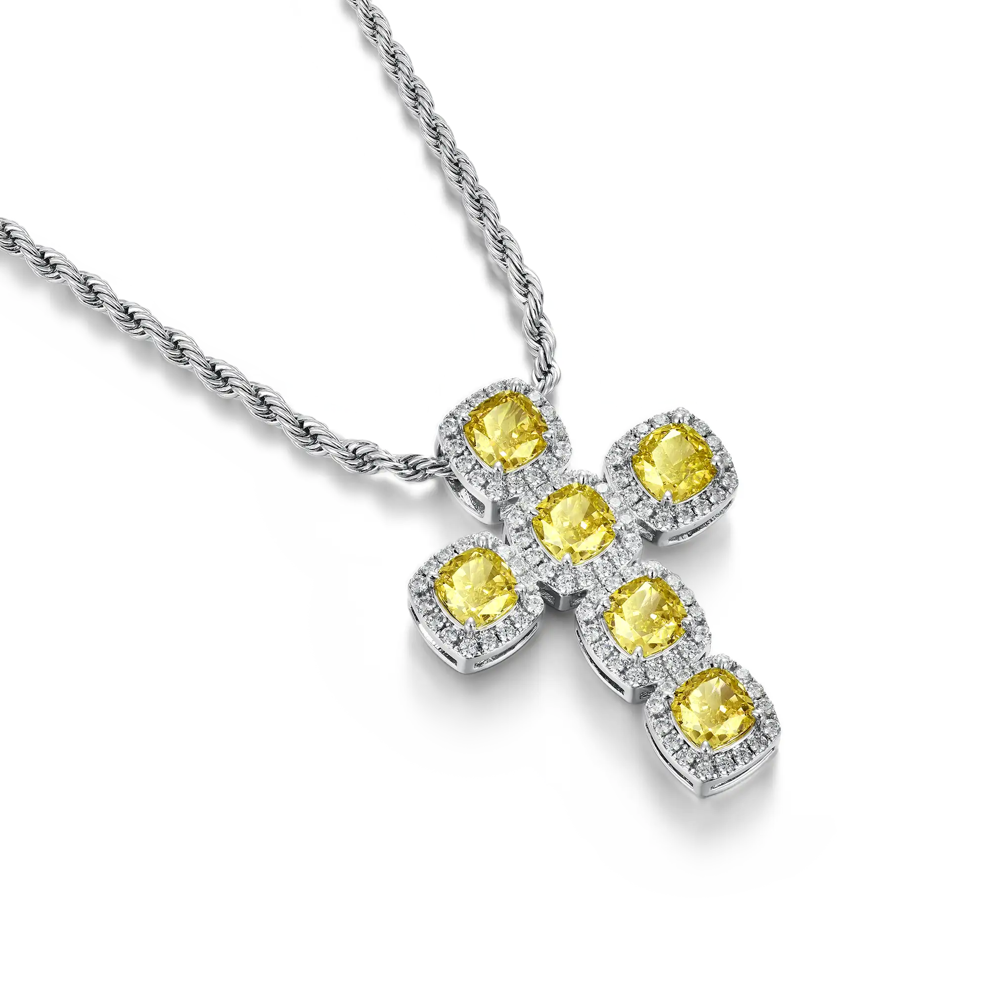 Radiant Cut Clustered Cross Pendant