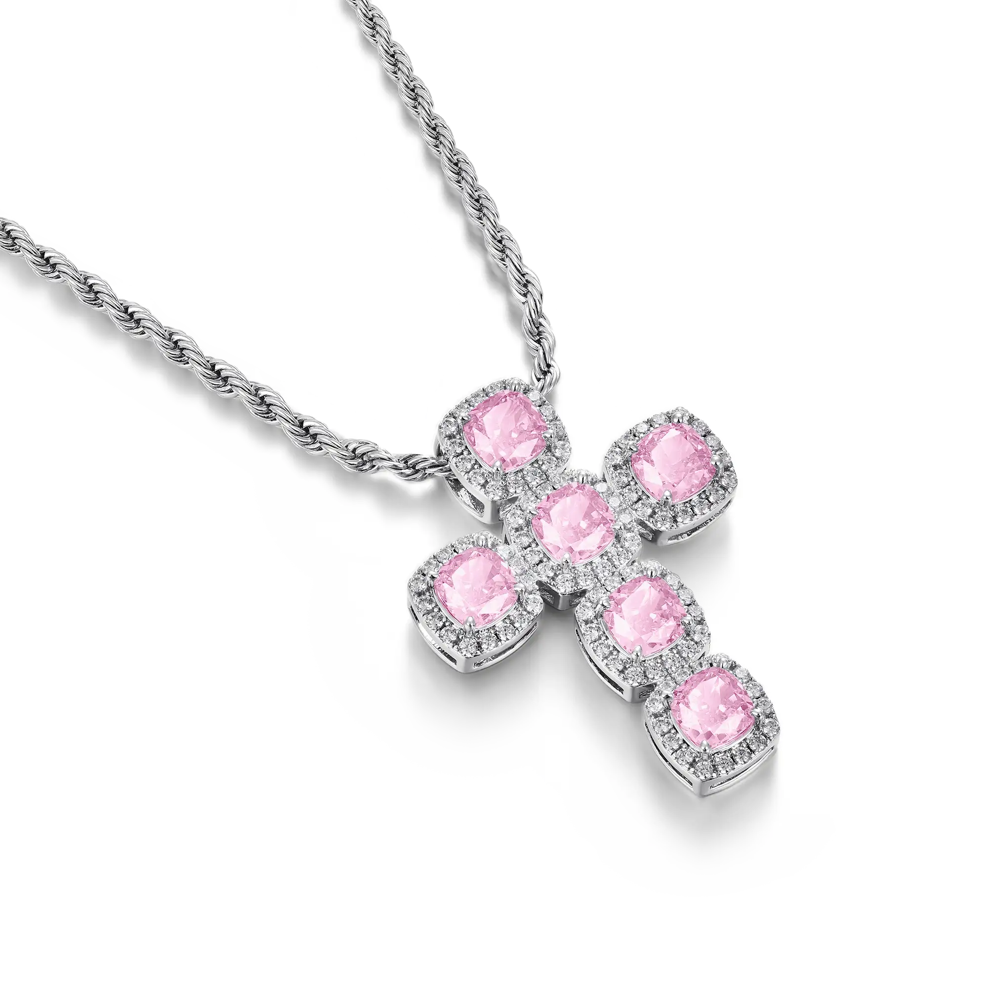 Radiant Cut Clustered Cross Pendant
