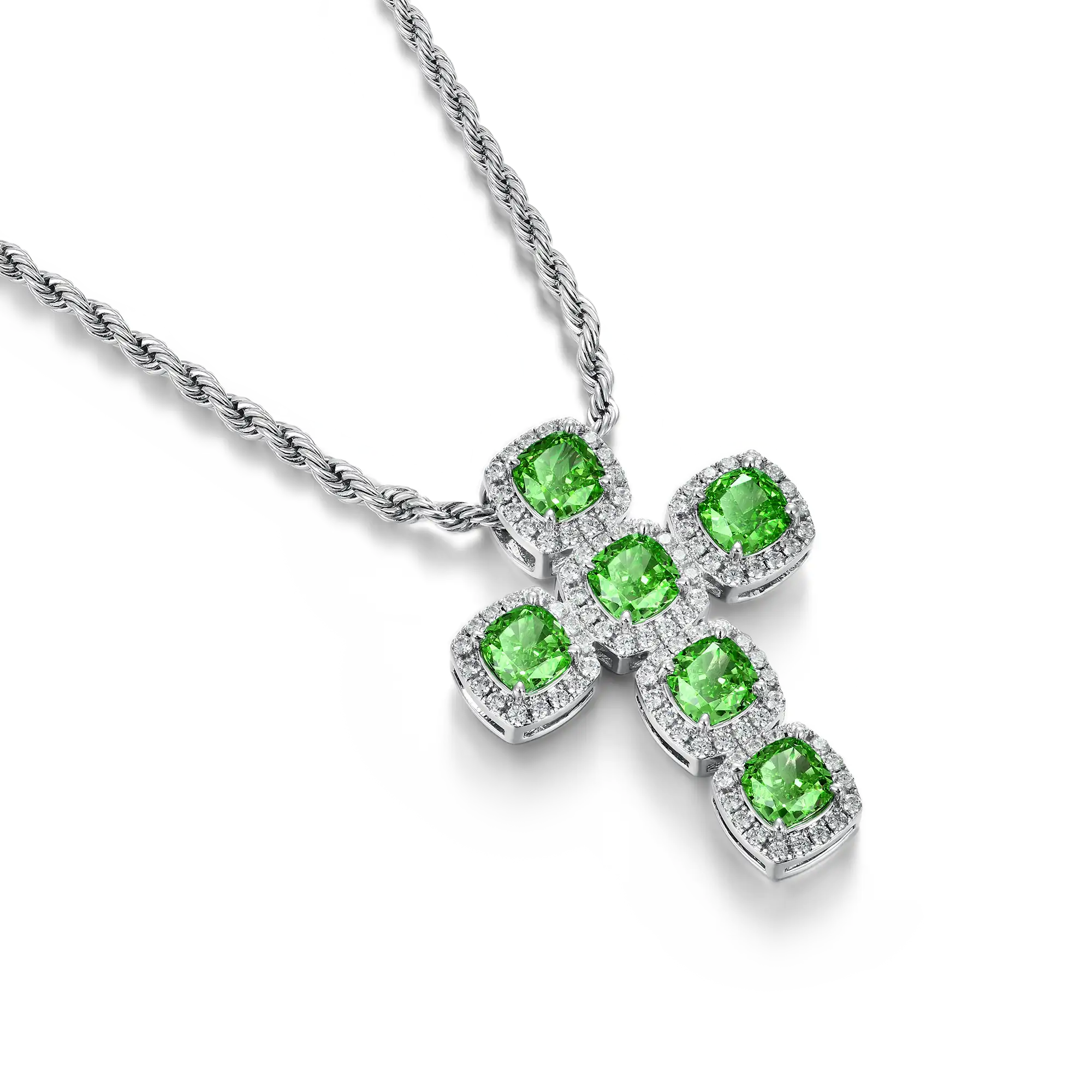 Radiant Cut Clustered Cross Pendant
