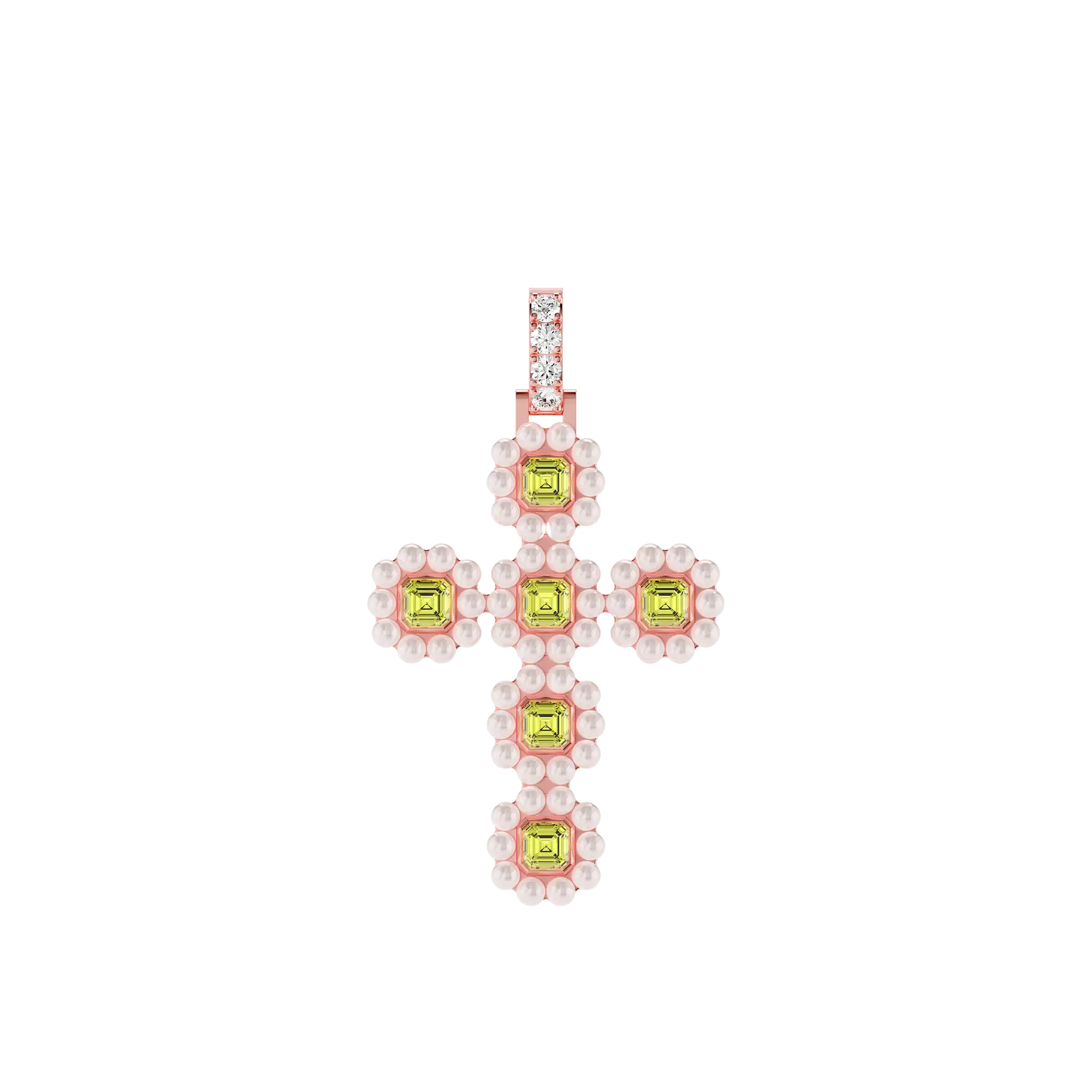 Women's Halo Pearl Canary Cross Pendant