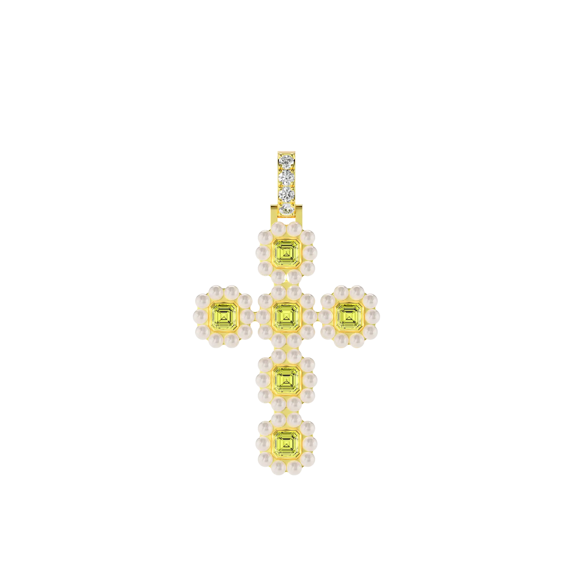 Women's Halo Pearl Canary Cross Pendant