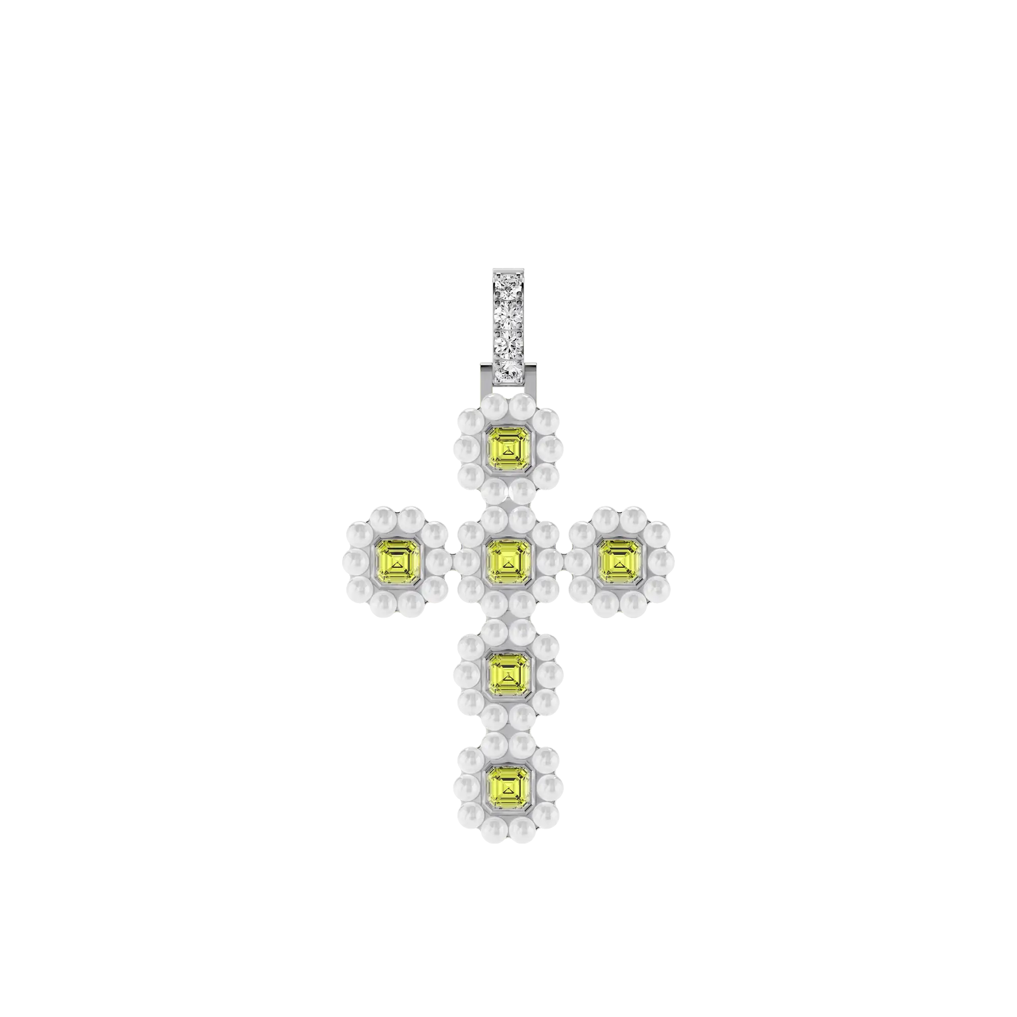 Women's Halo Pearl Canary Cross Pendant