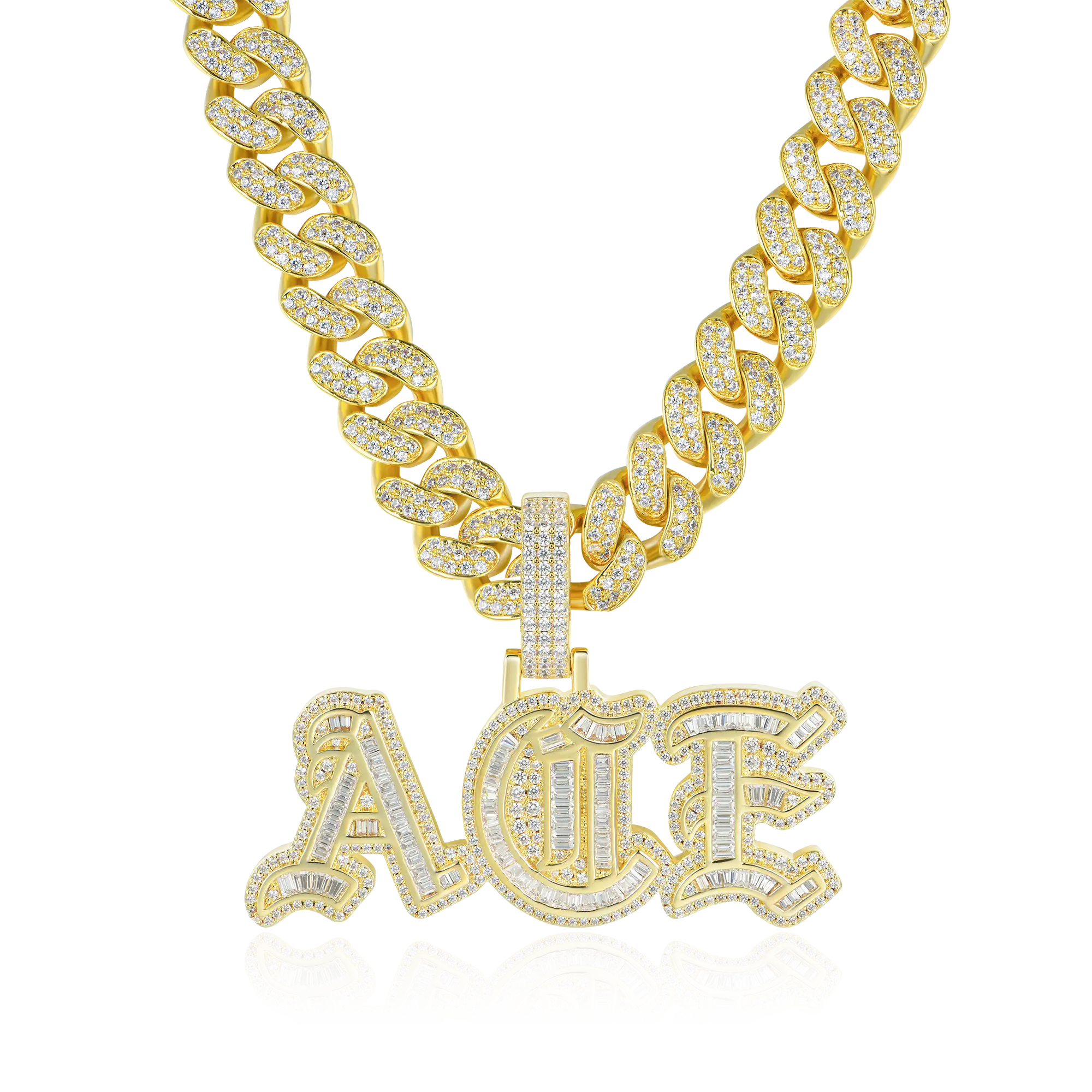 Custom Baguette Cut Old English Font Pendant
