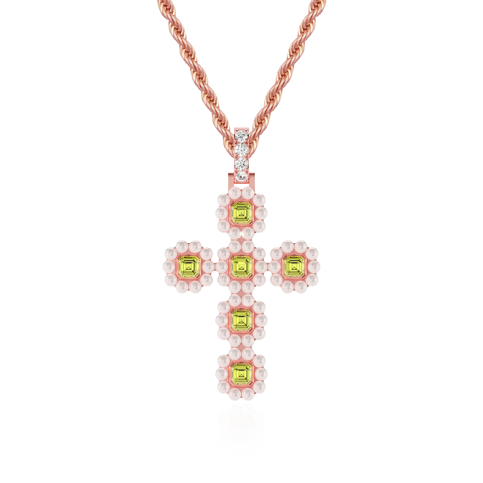 Women's Halo Pearl Canary Cross Pendant