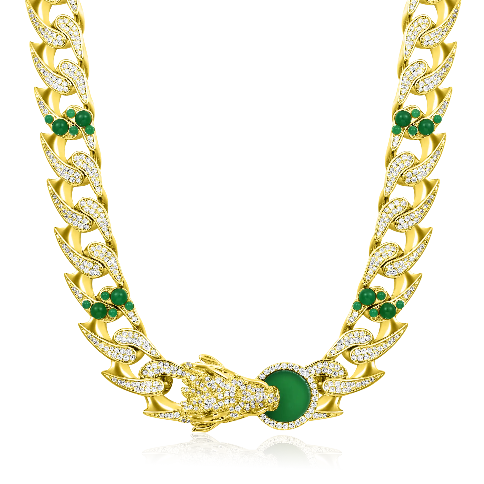 WONG Ⅱ Ridge Iced Jade Beads Cuban Necklace - 15mm