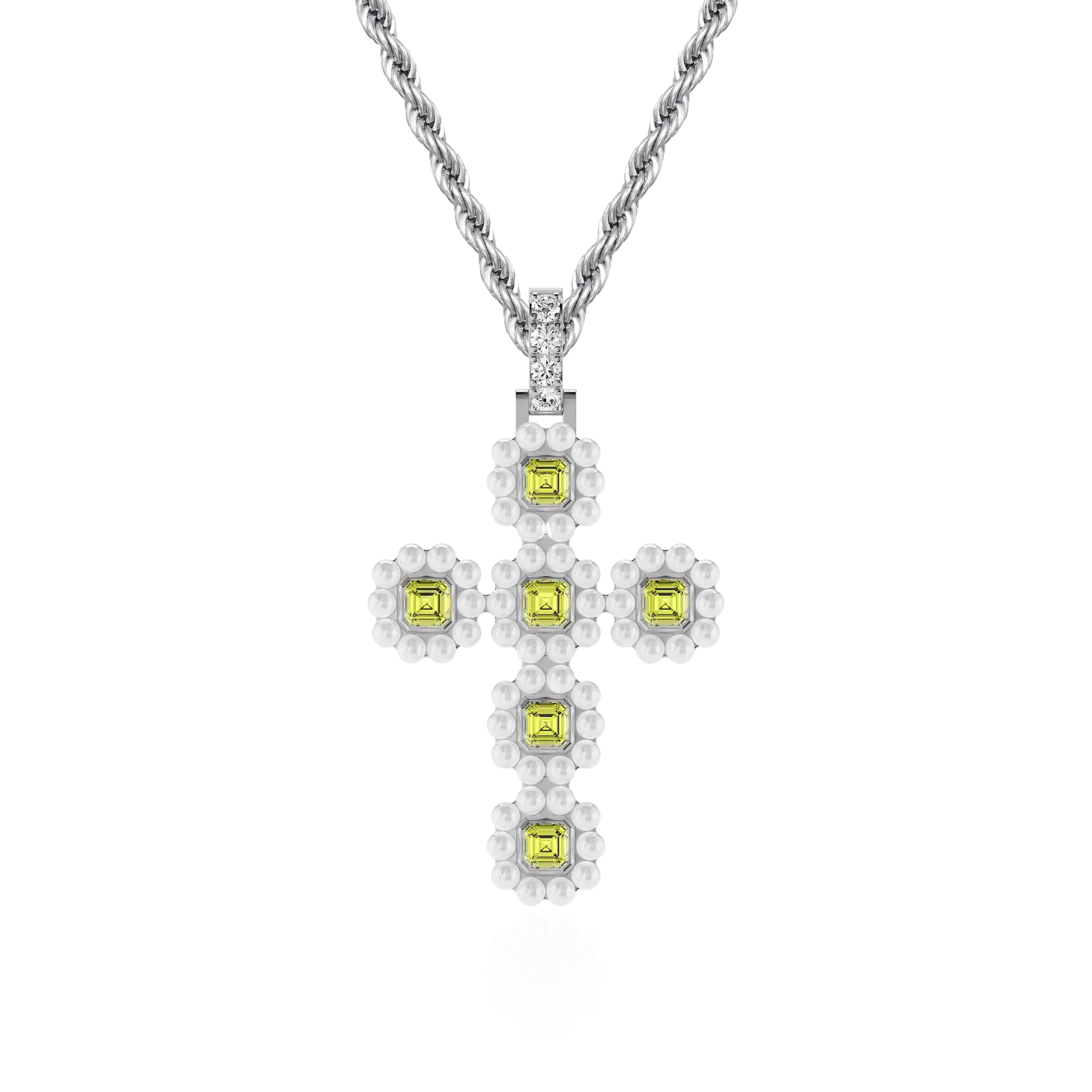 Women's Halo Pearl Canary Cross Pendant
