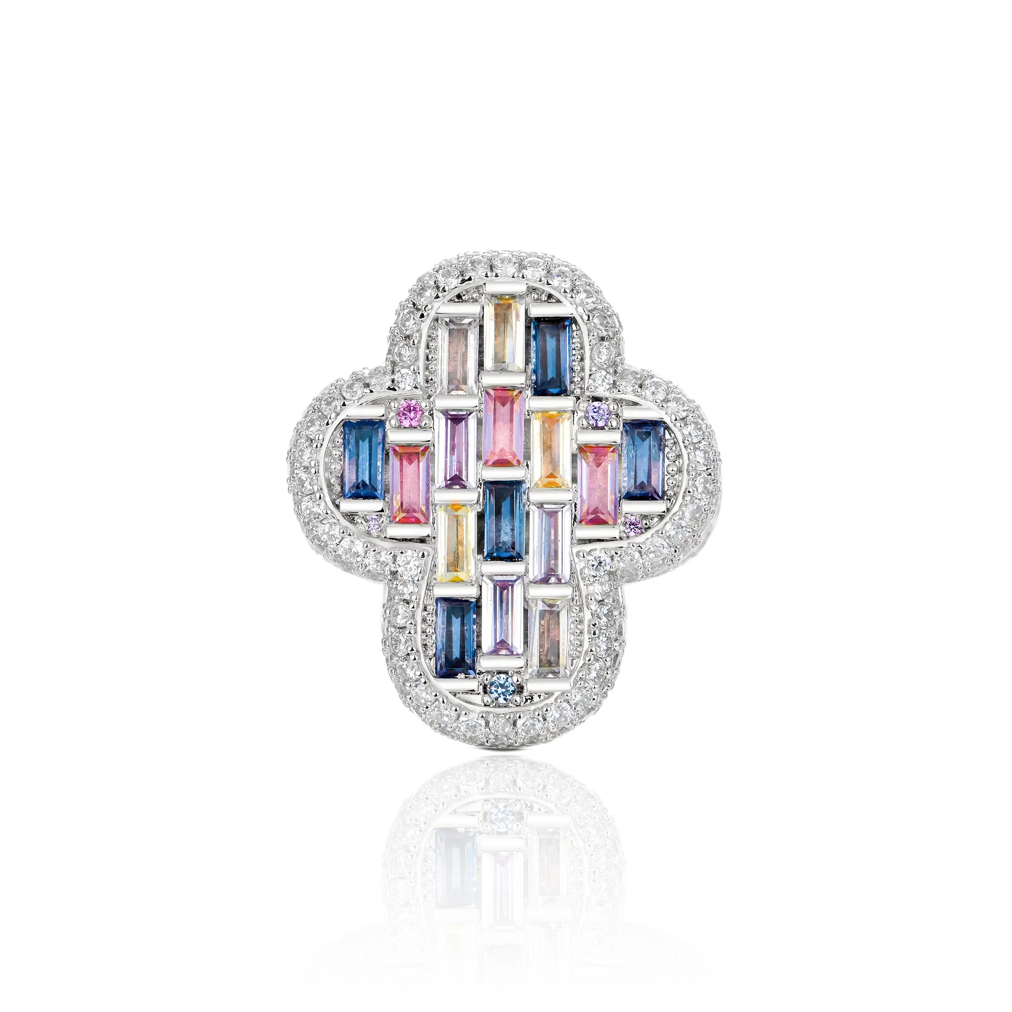 Iced Vitraux Vintage Rose Window Cross Ring