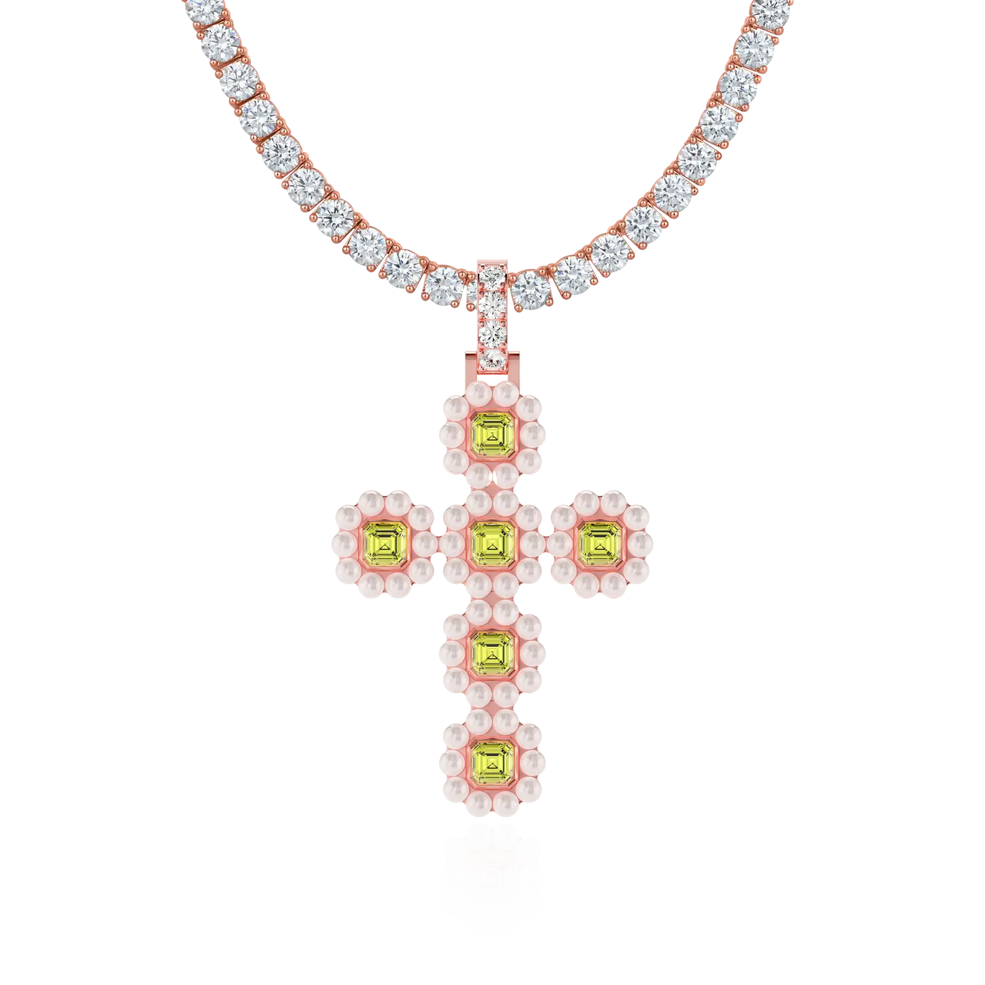 Women's Halo Pearl Canary Cross Pendant