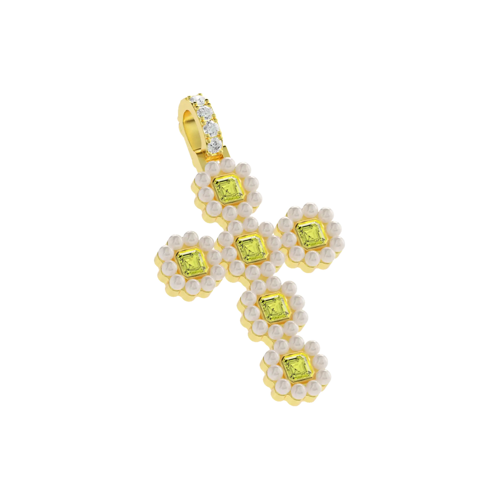 Women's Halo Pearl Canary Cross Pendant