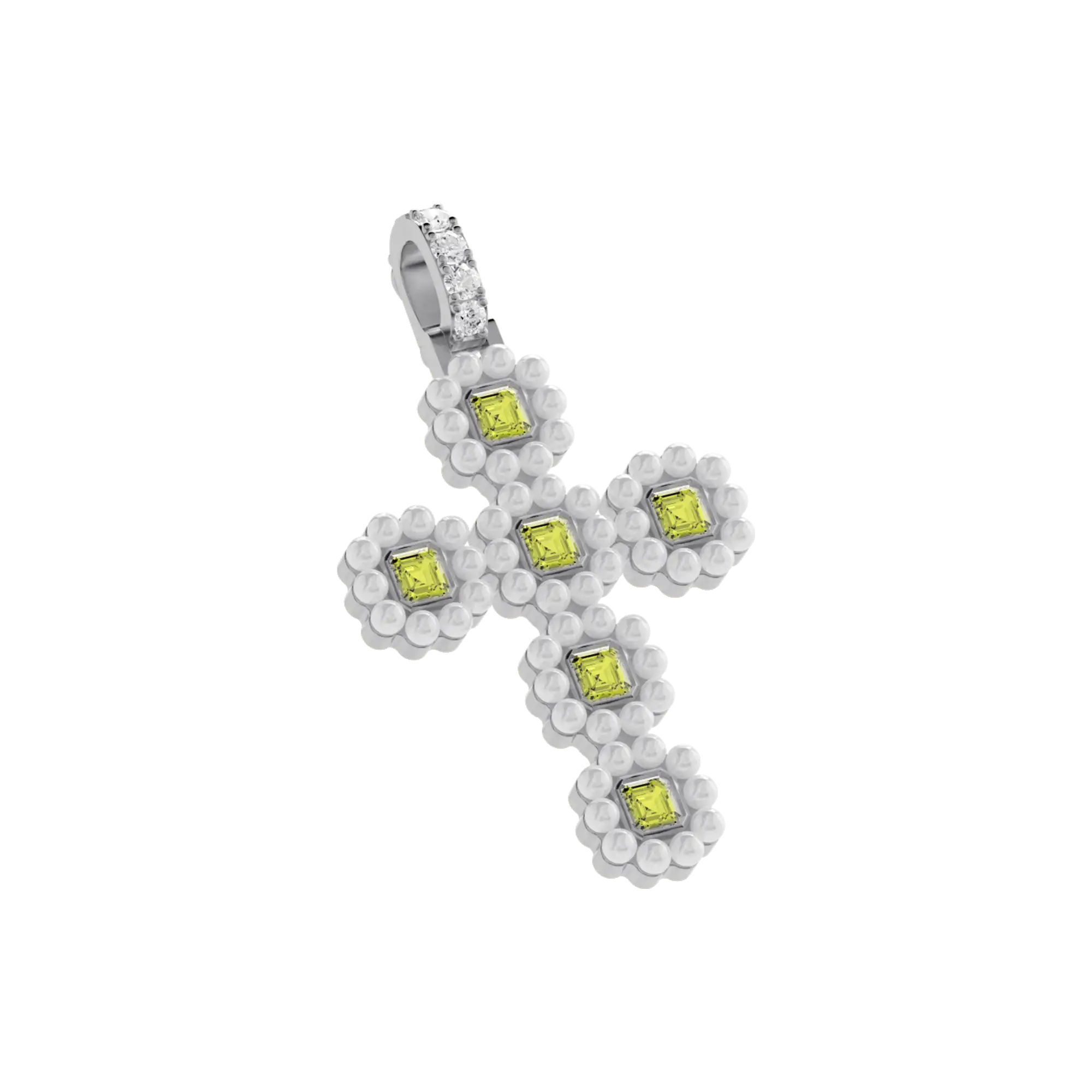 Women's Halo Pearl Canary Cross Pendant