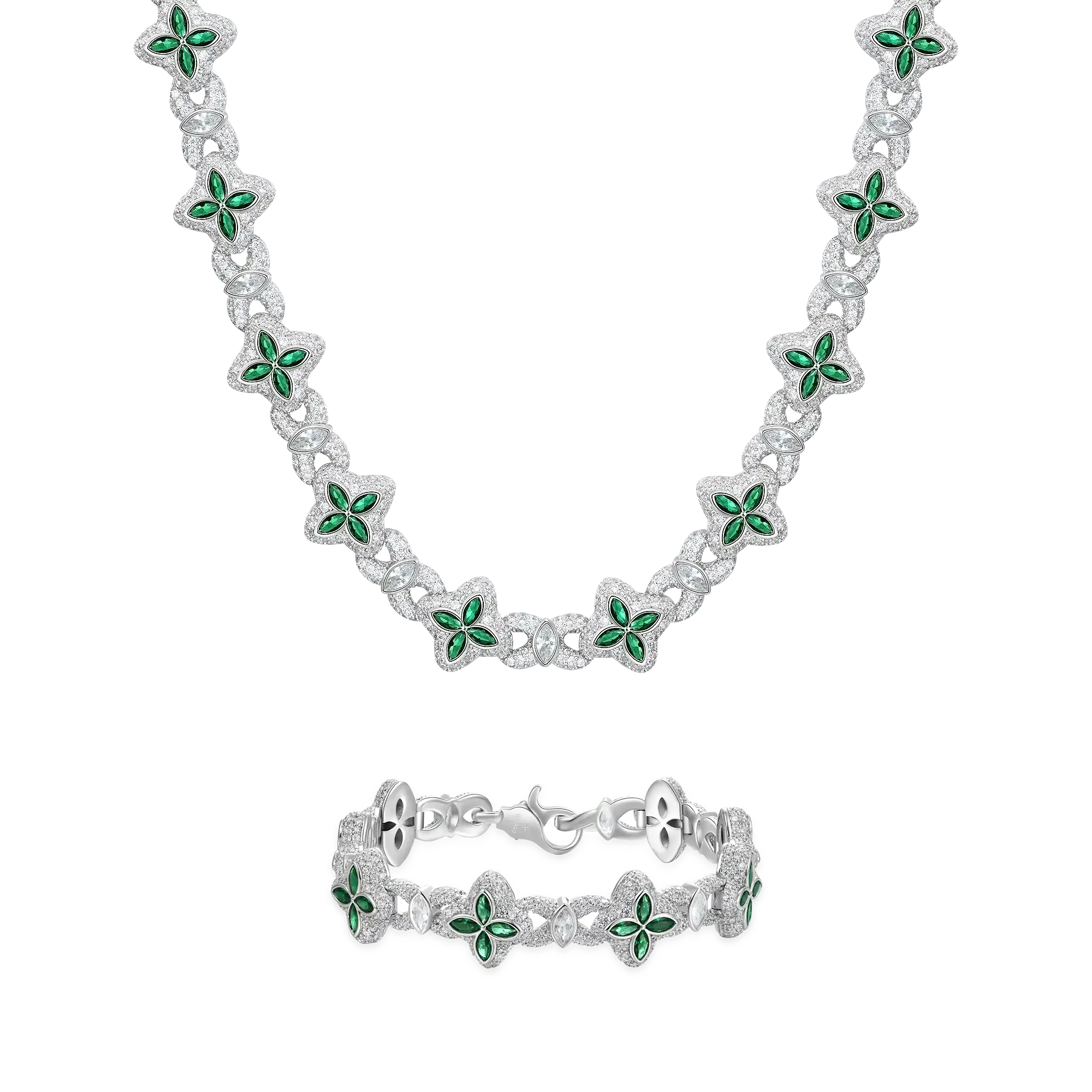 Iced Luminous Clover Chain & Bracelet Set