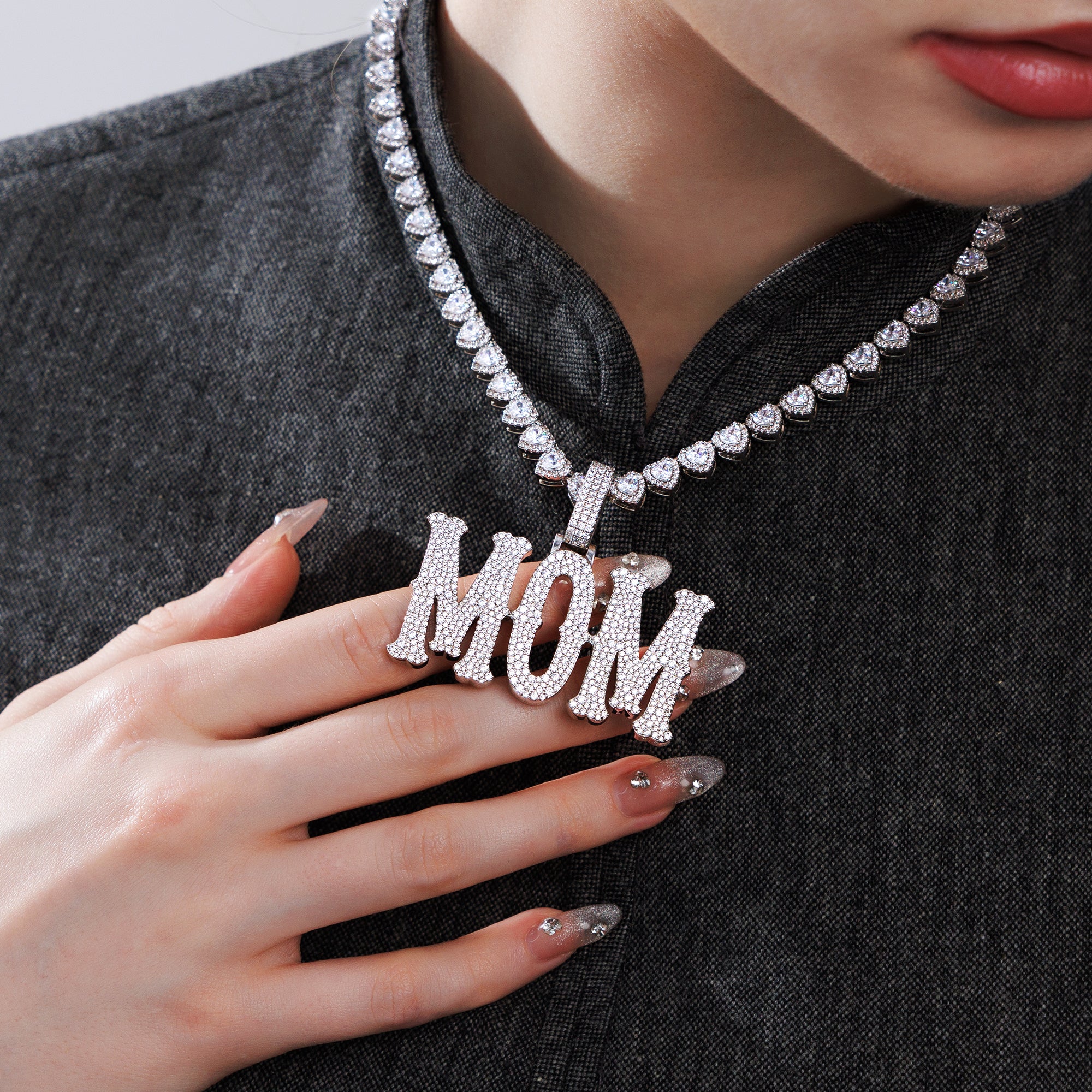 Custom Moissanite Bosox Font/Number Gold Name Pendant