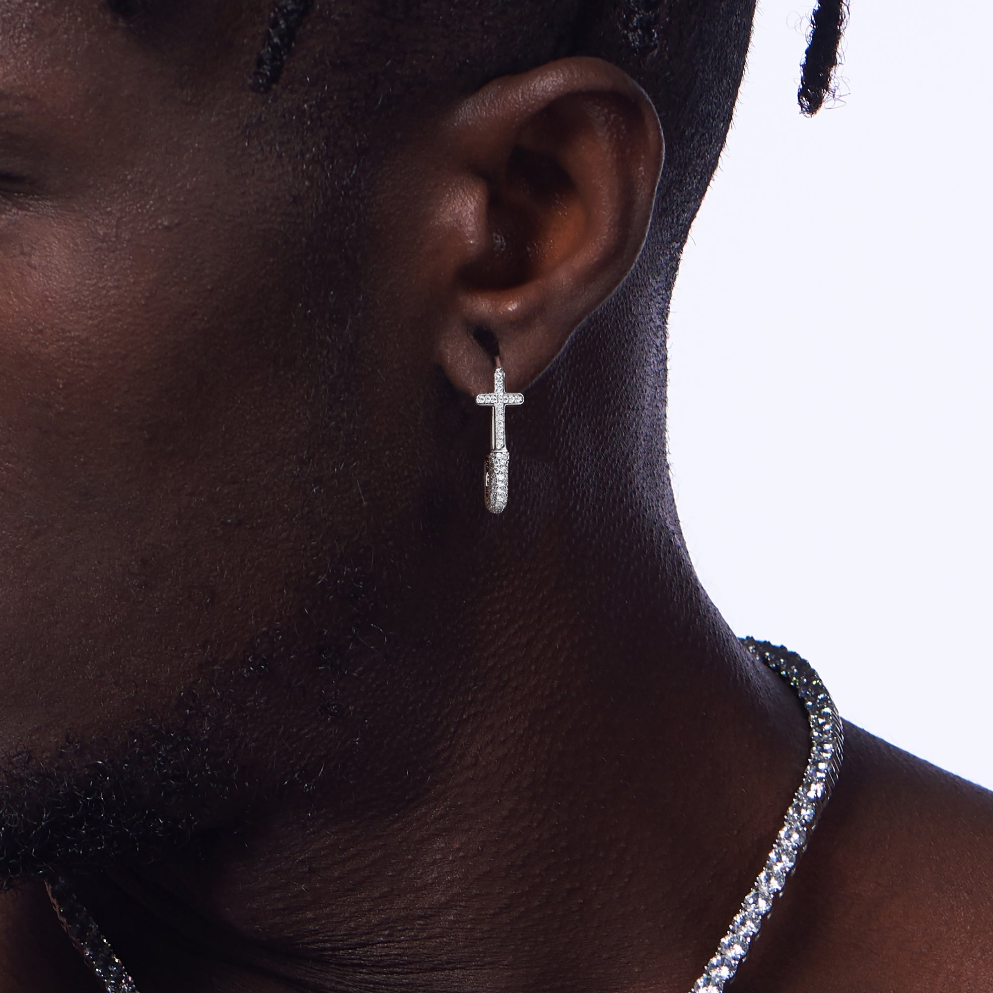 S925 Pin Cross Hoop Earring