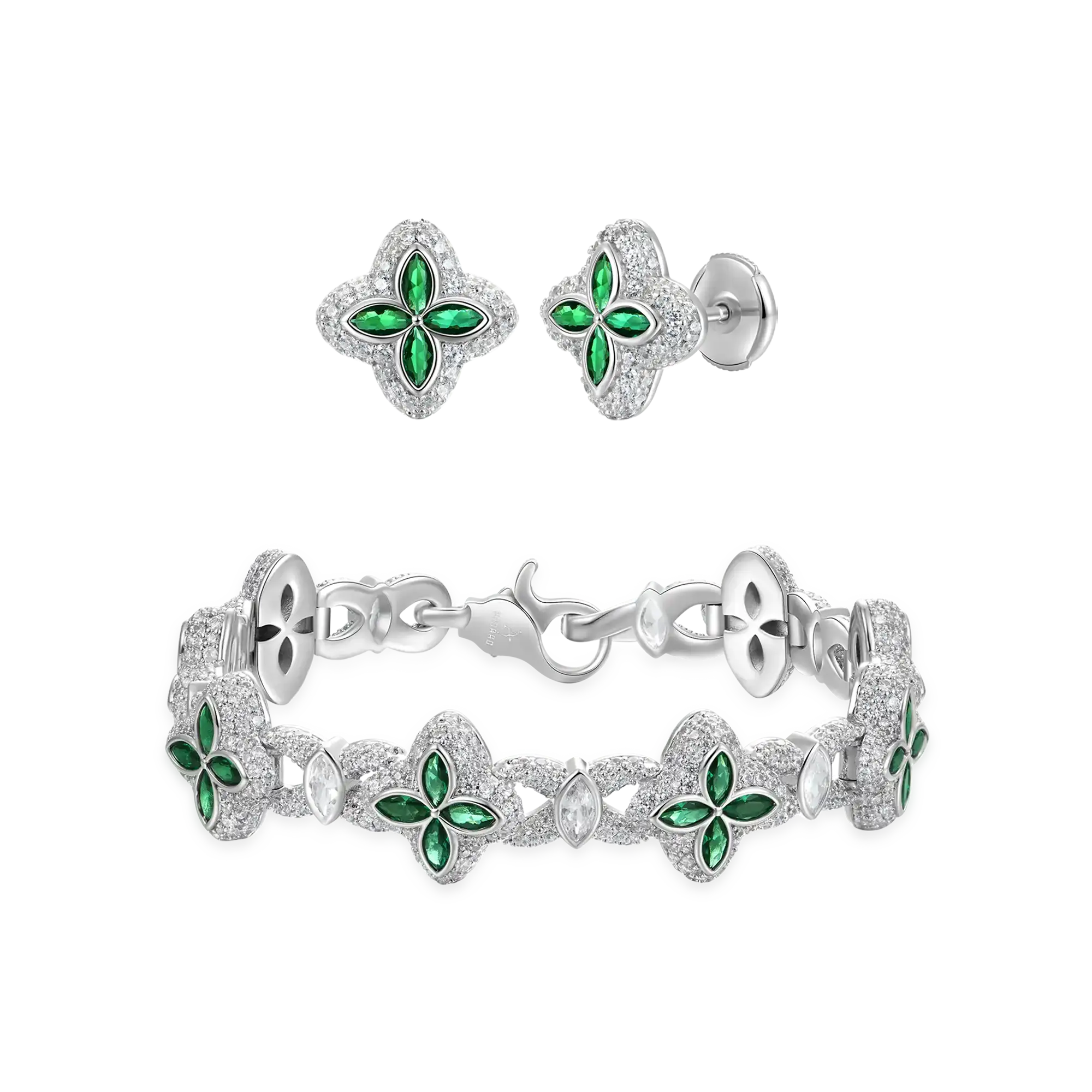 Iced Luminous Clover Bracelet & Earring Set