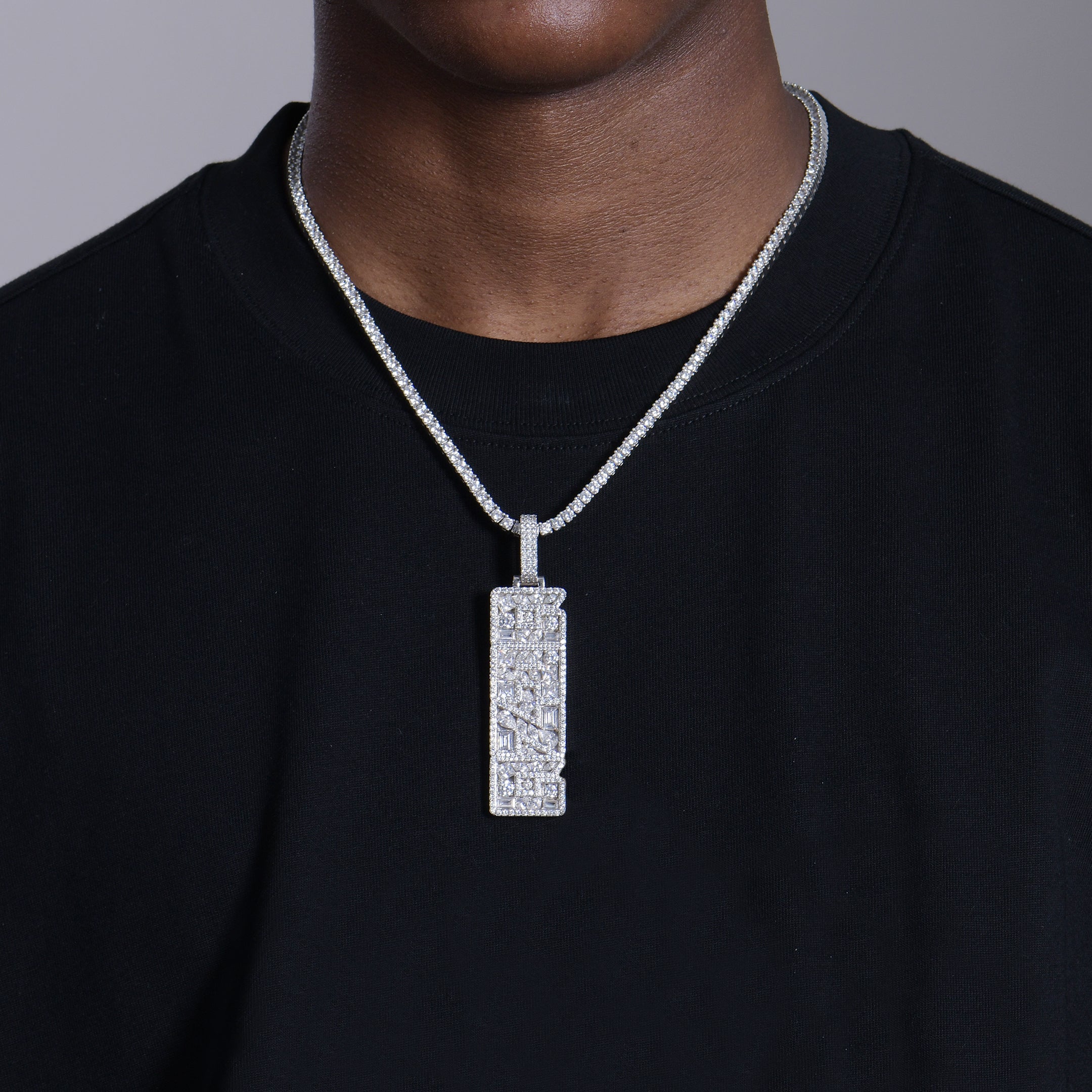 Custom Iced Mix-cut Vertical Pendant - Width - 21mm