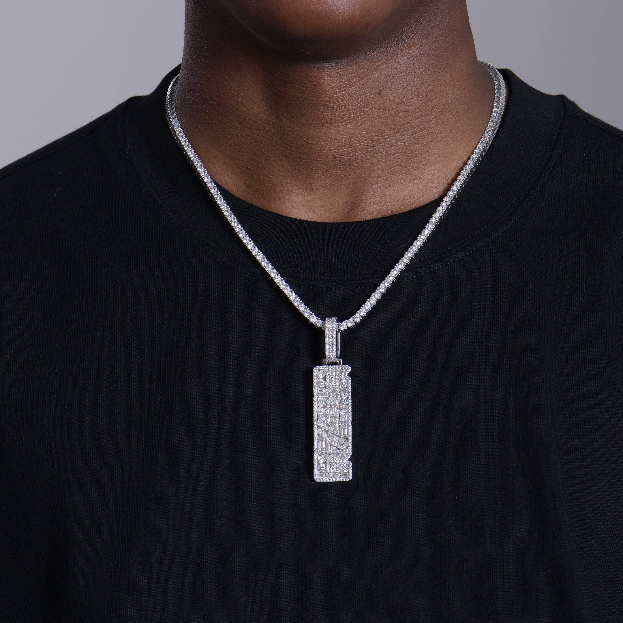 Custom Iced Mix-cut Vertical Pendant - Width - 17mm