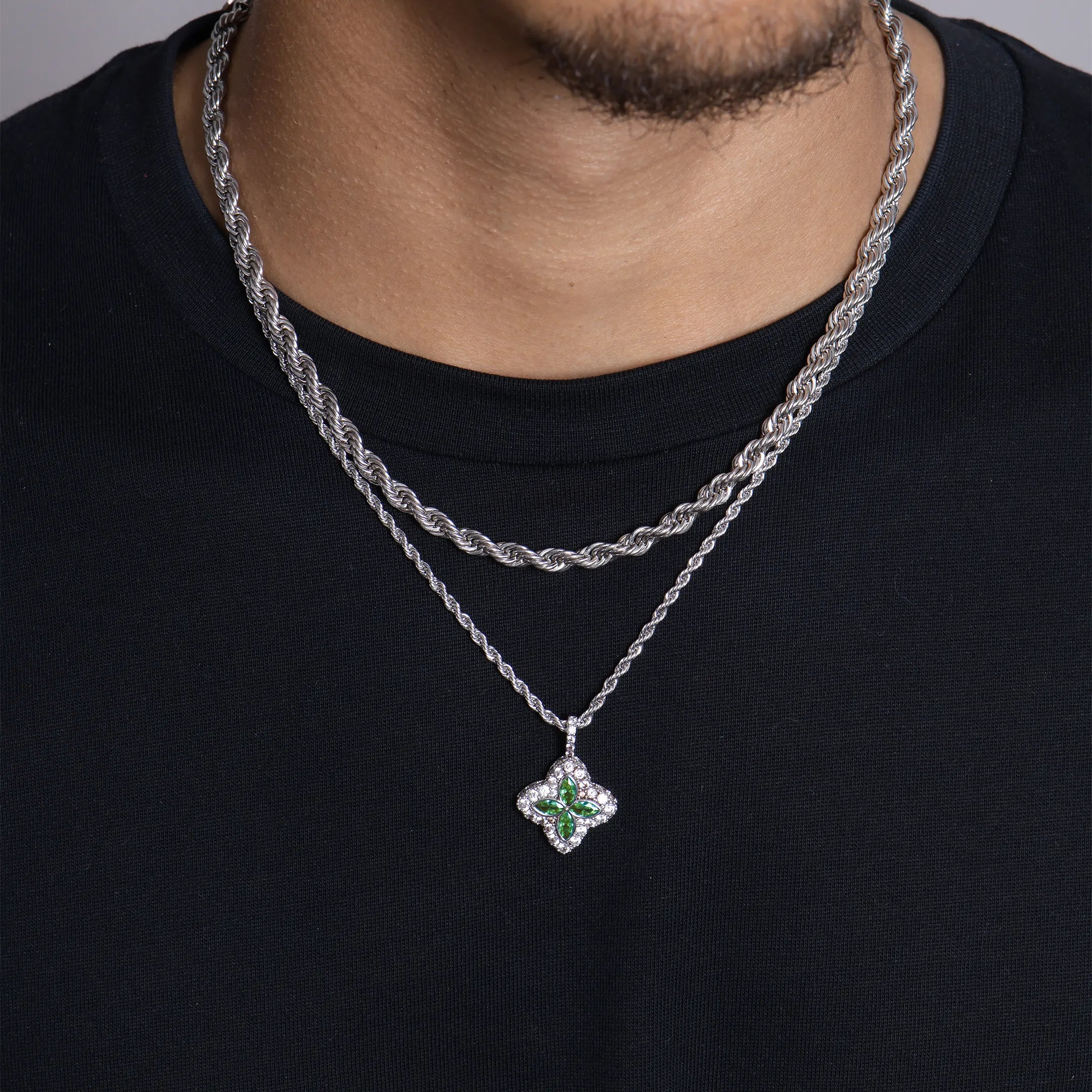 Iced Luminous Clover Pendant