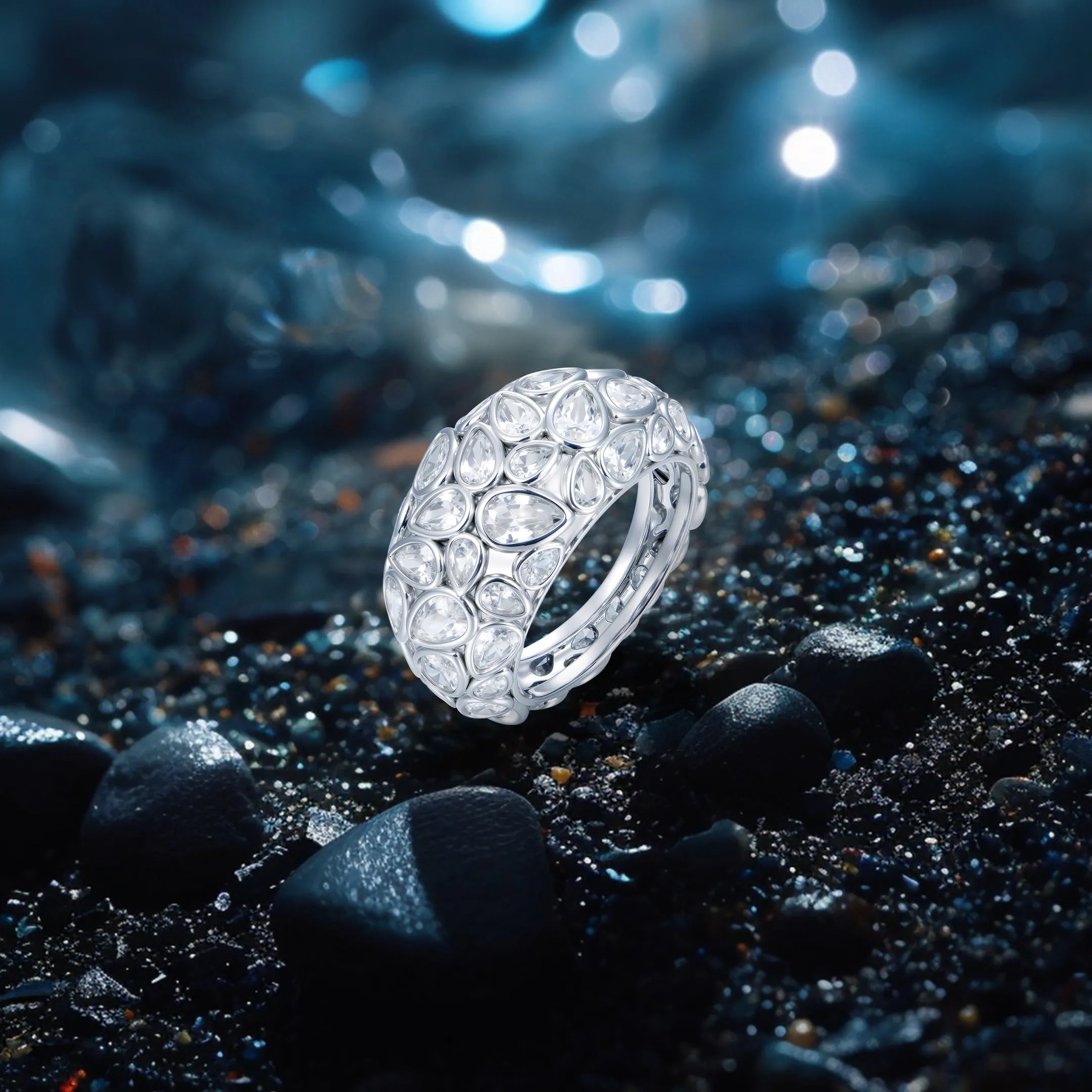Moissanite Brilliance Teardrop Pavé Ring