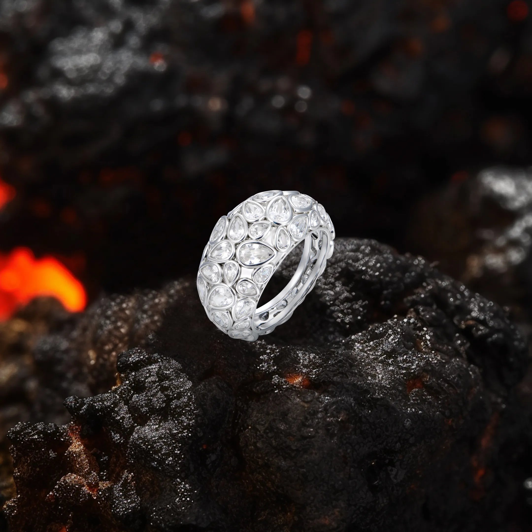 Moissanite Brilliance Teardrop Pavé Ring