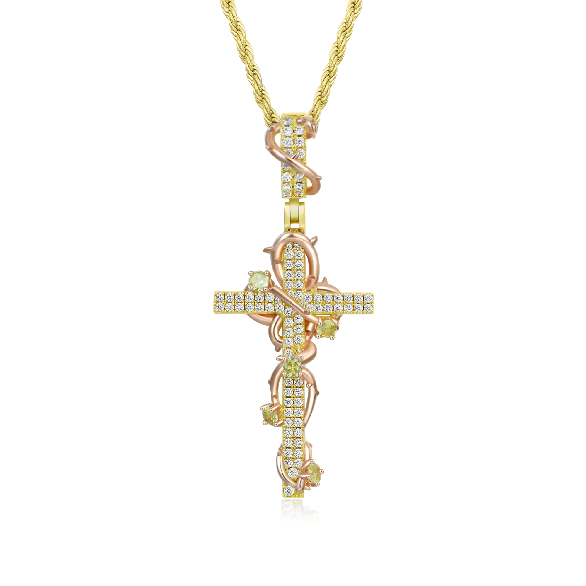 Moissanite Thorned Rose Cross Pendant