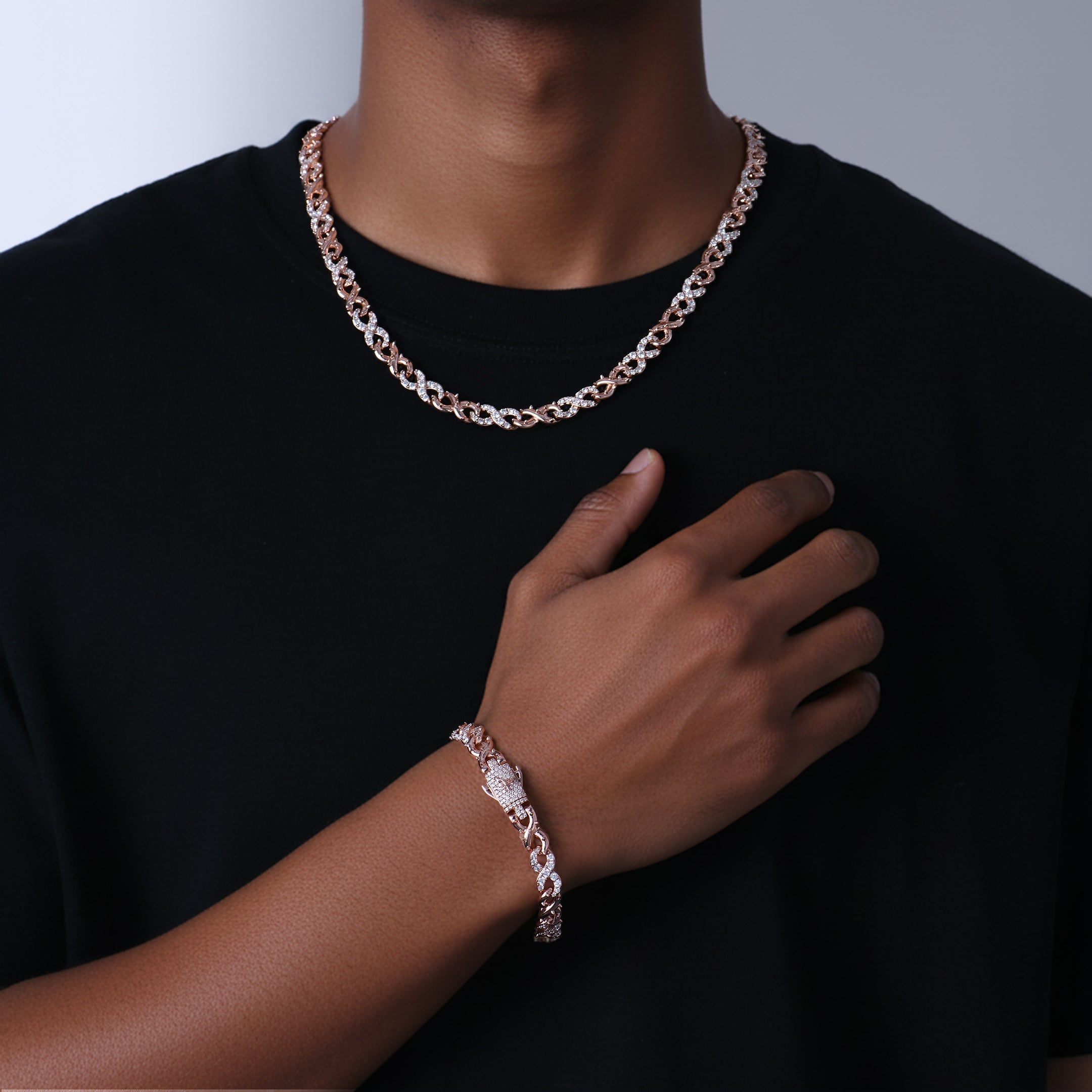 Rose Gold Sculpted Thorns Duo Chain & Bracelet Set - Trendy