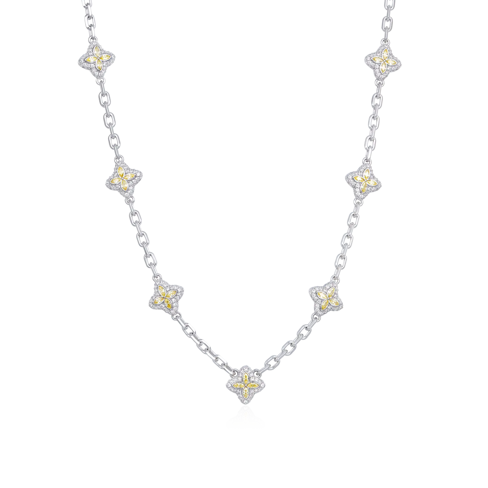 Iced Luminous Clover Adjustable Necklace - Yellow Diamond