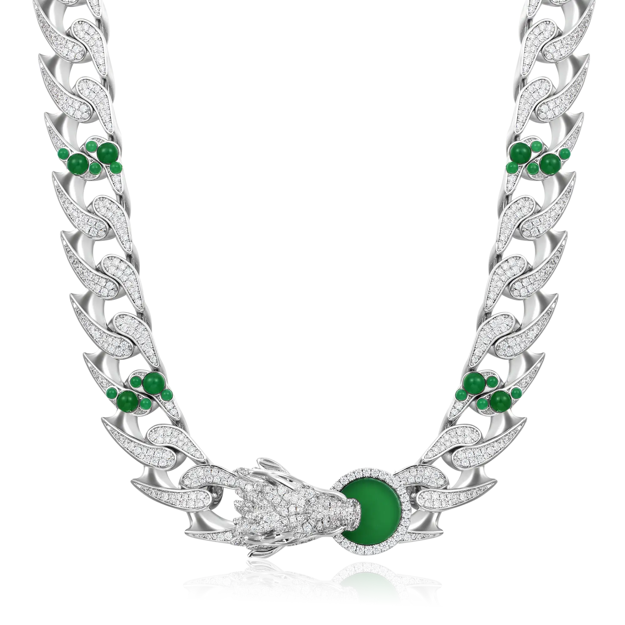 WONG Ⅱ Ridge Iced Jade Beads Cuban Necklace - 15mm