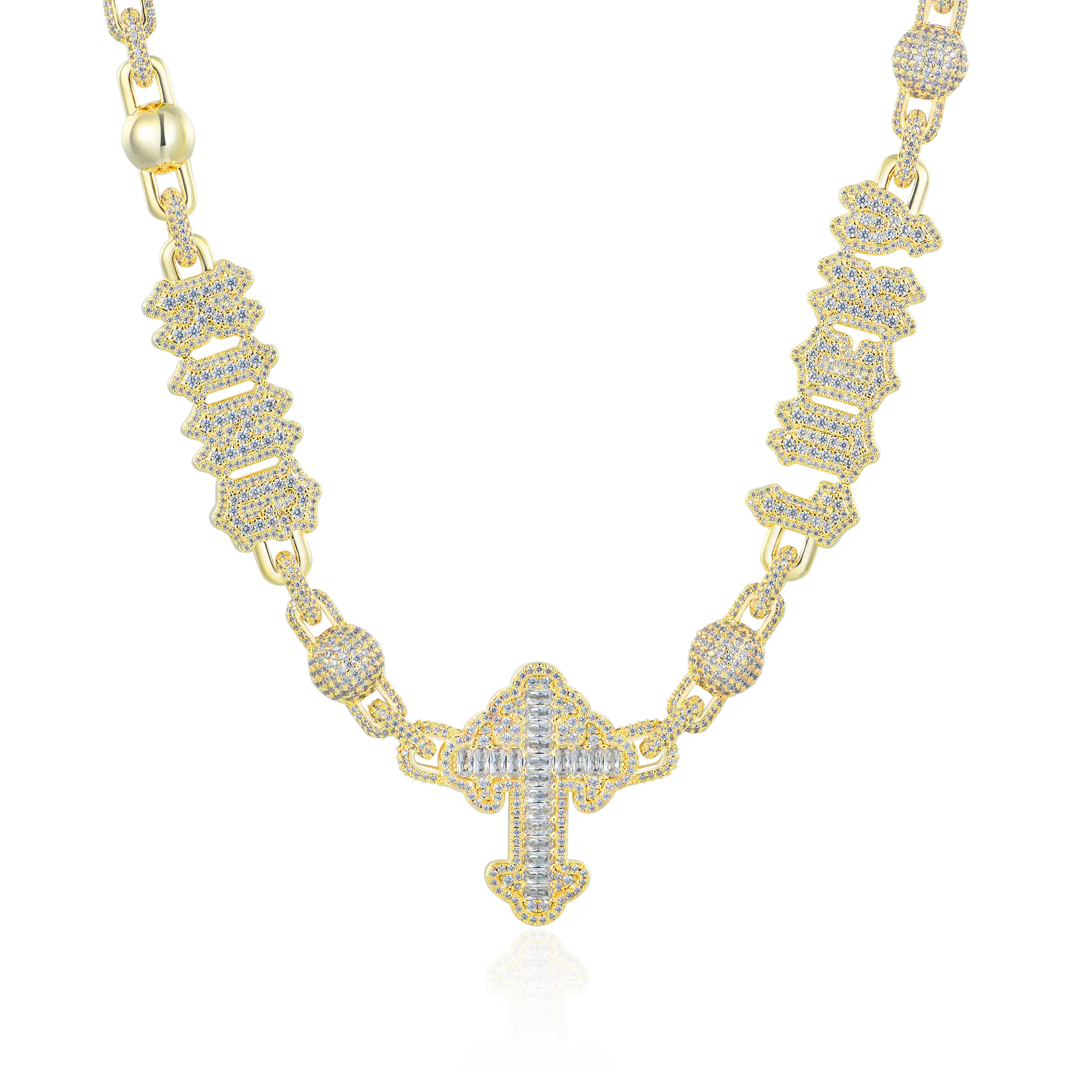 Custom Font Iced Cross Ball Chain - 10mm