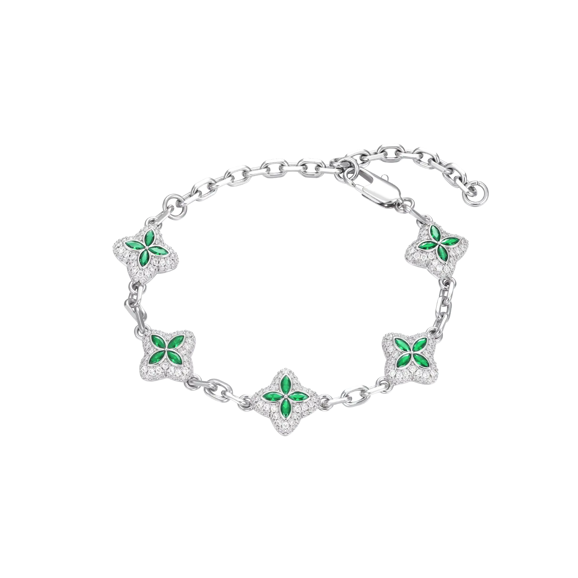 Iced Luminous Clover Adjustable Bracelet - Green Diamond