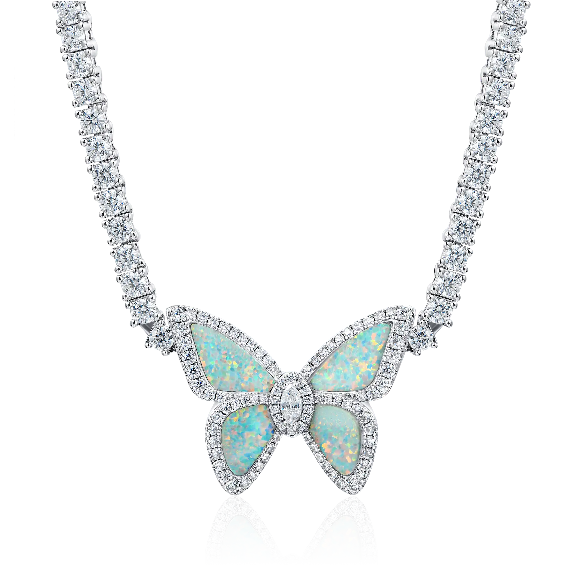 3mm Vivid Opal Butterfly Didmond Tennis Necklace - Jewelry For 3mm Vivid Opal Butterfly Didmond Tennis Necklace - Jewelry For