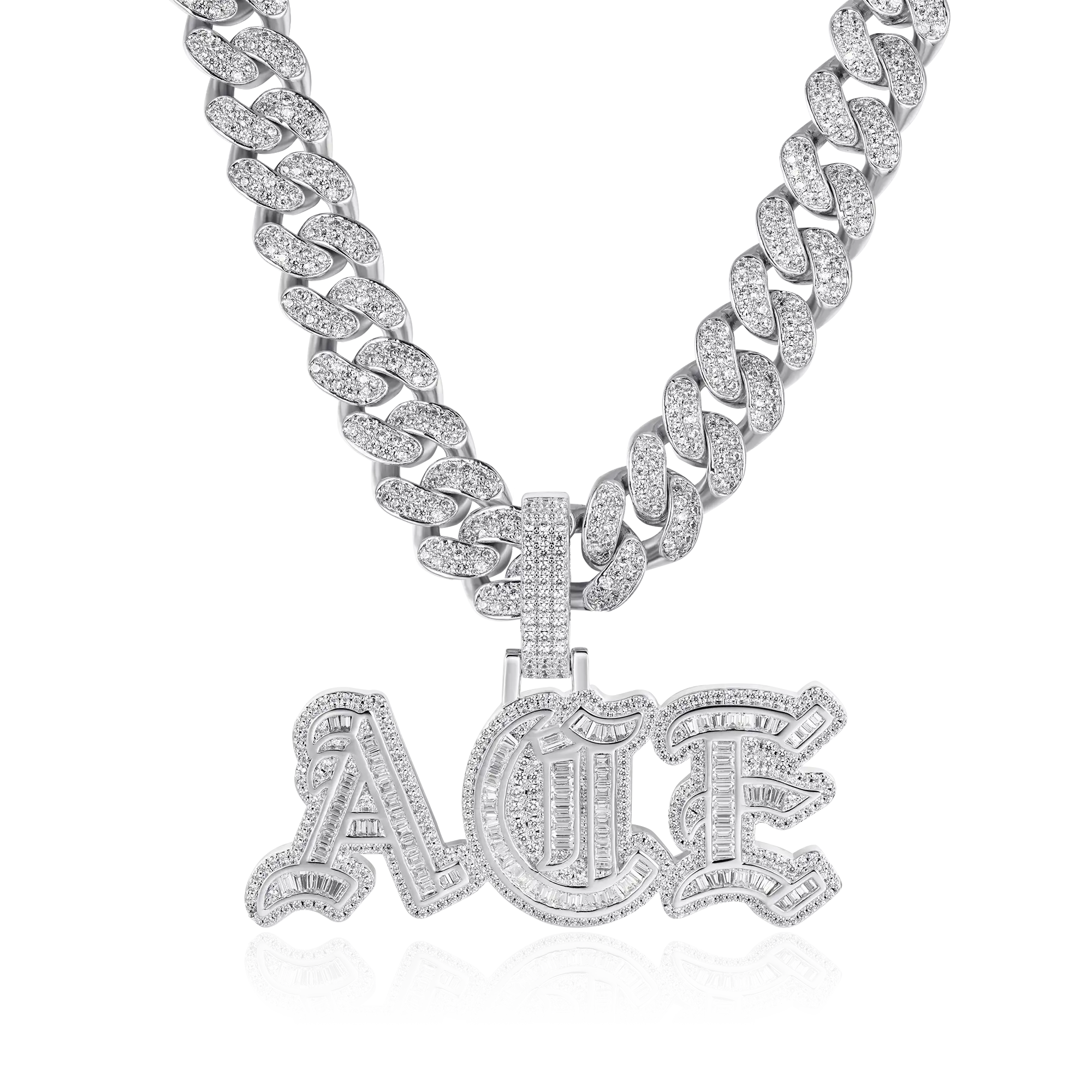 Custom Baguette Cut Old English Font Pendant
