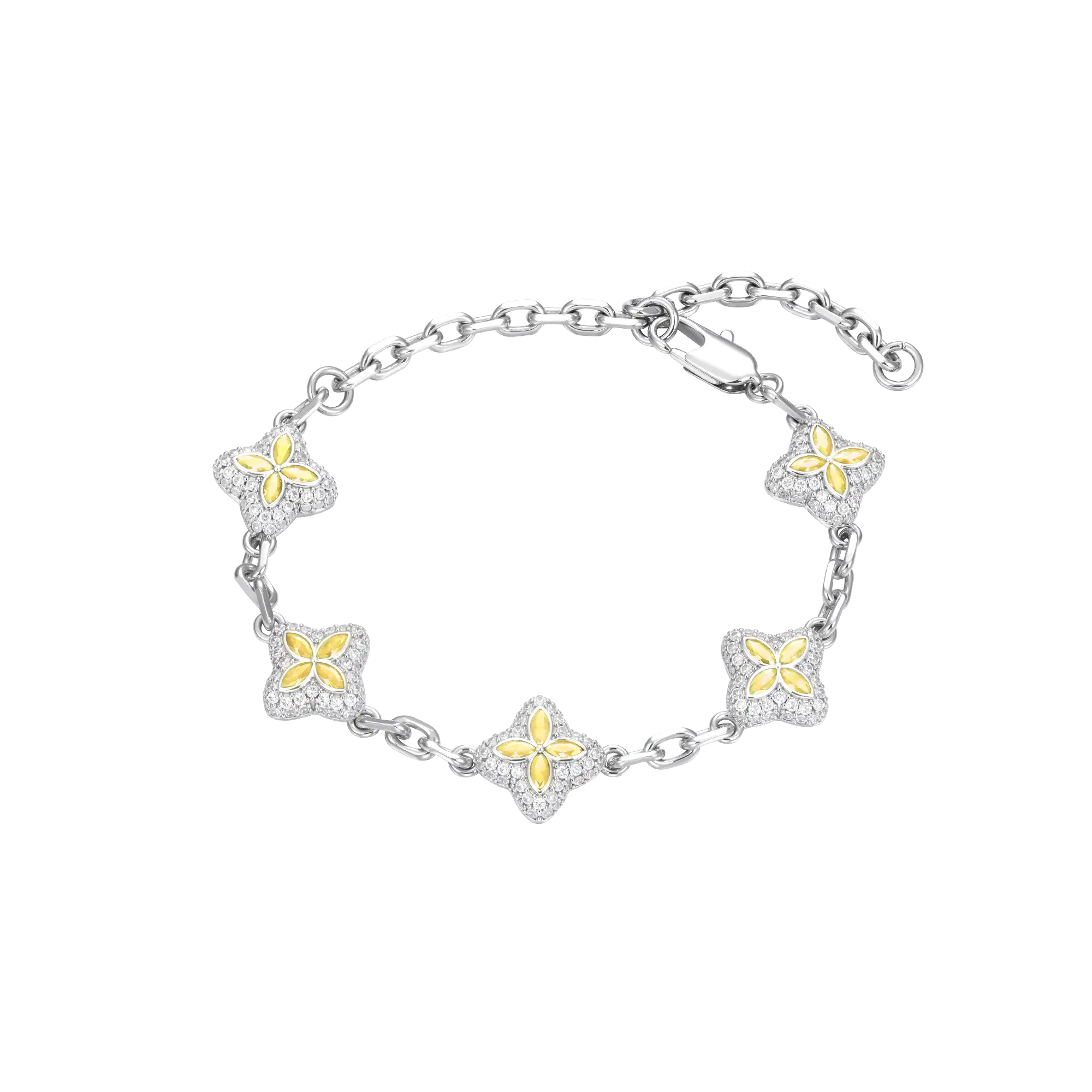 Iced Luminous Clover Adjustable Bracelet - Yellow Diamond