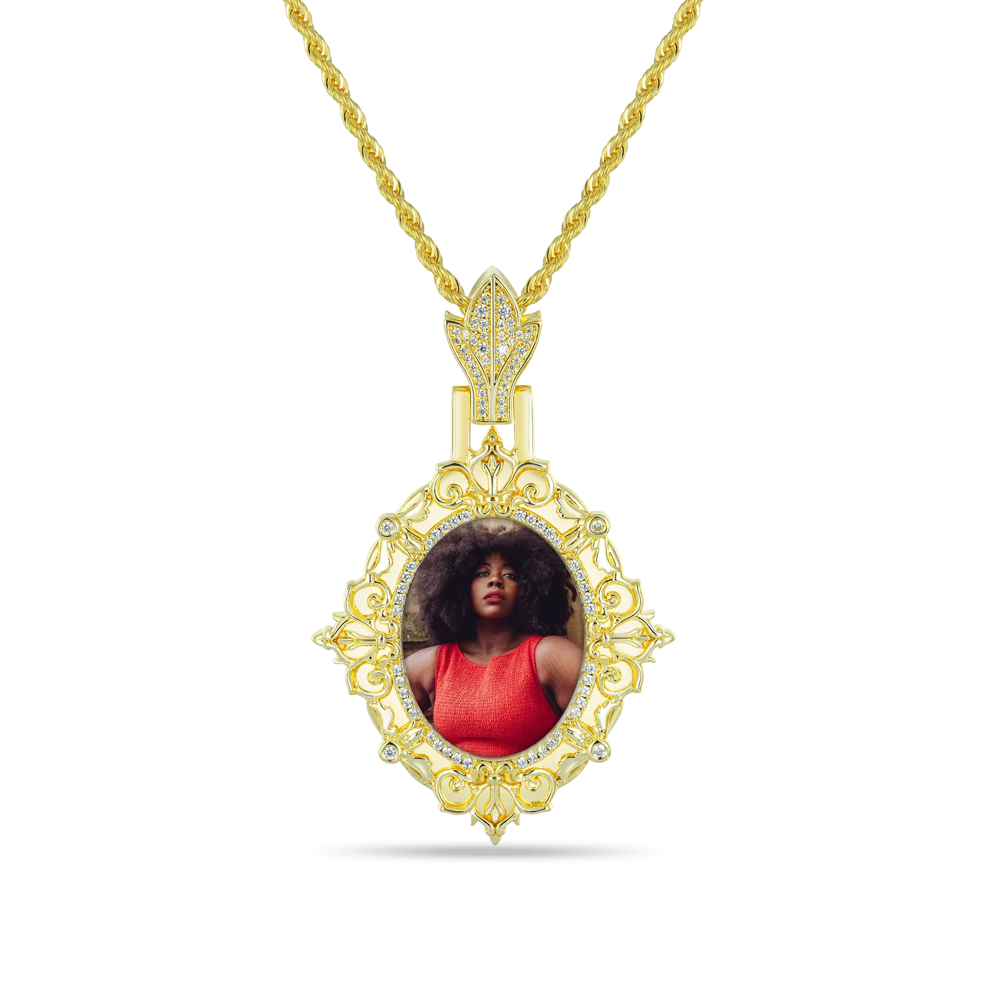 Custom Greek Pattern Vintage Oval Photo Pendant