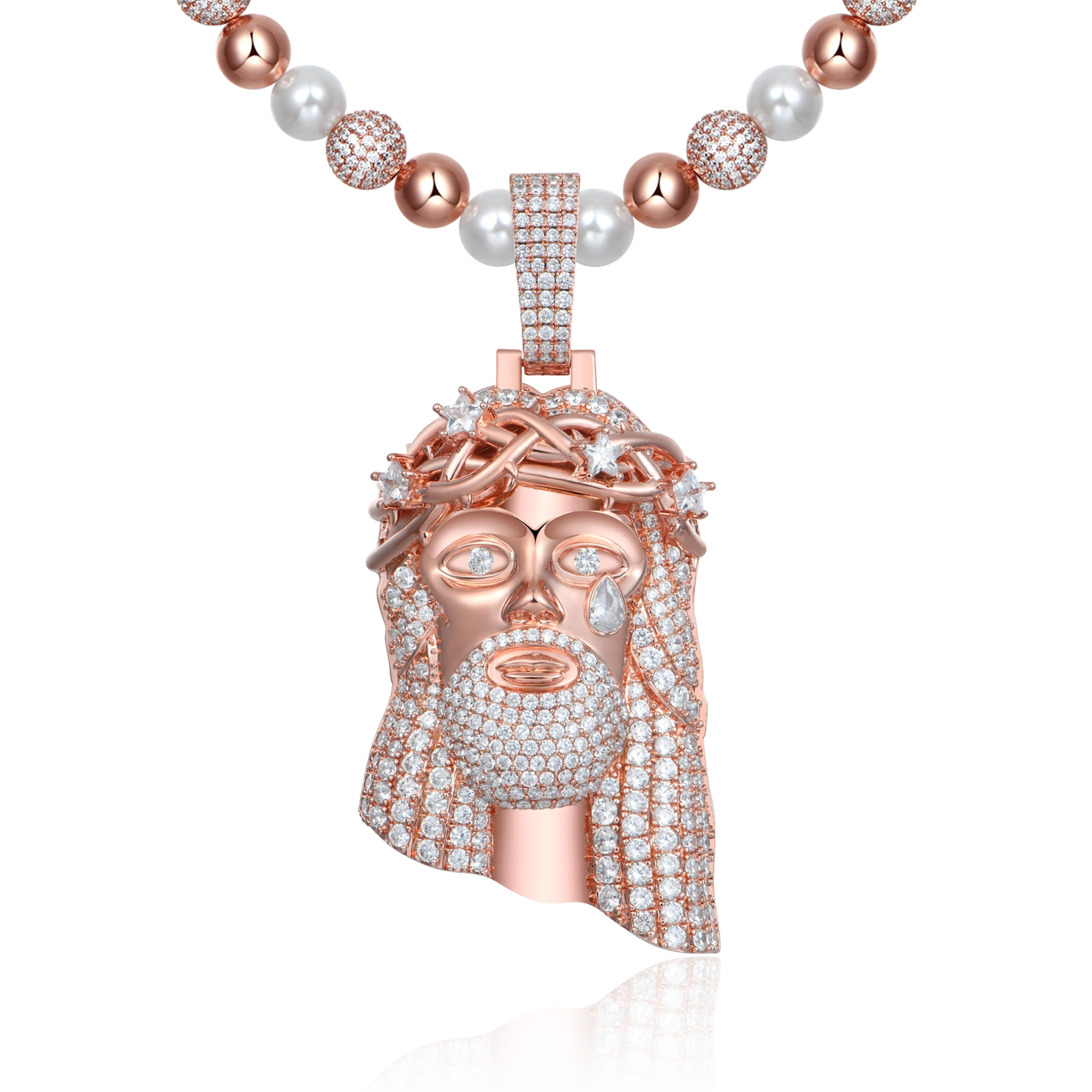 Moissanite Rose Gold Stellar Jesus Pendant - Large