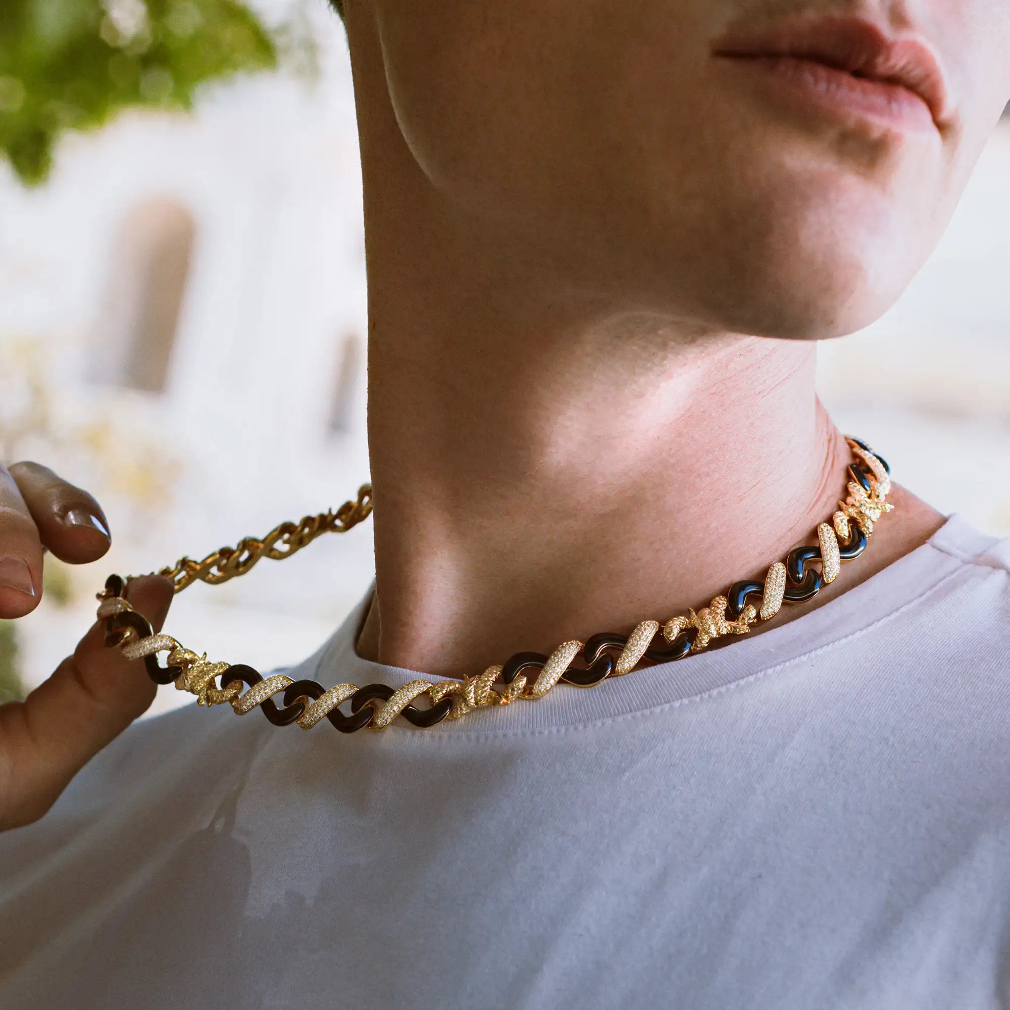 Infinity Two-tone Snake Clasp Link Chain - 8mm