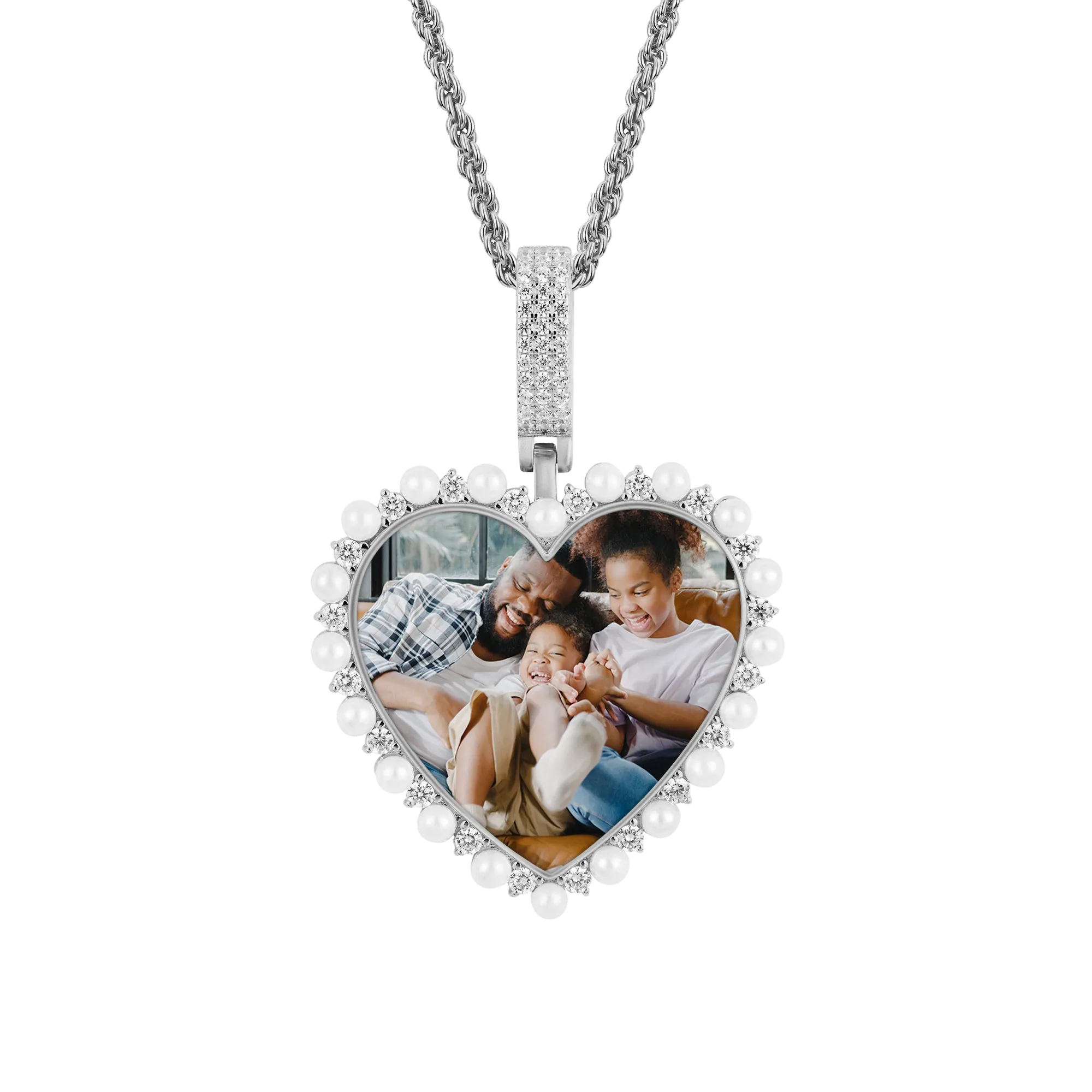 Custom Heart Pearl Photo Pendant