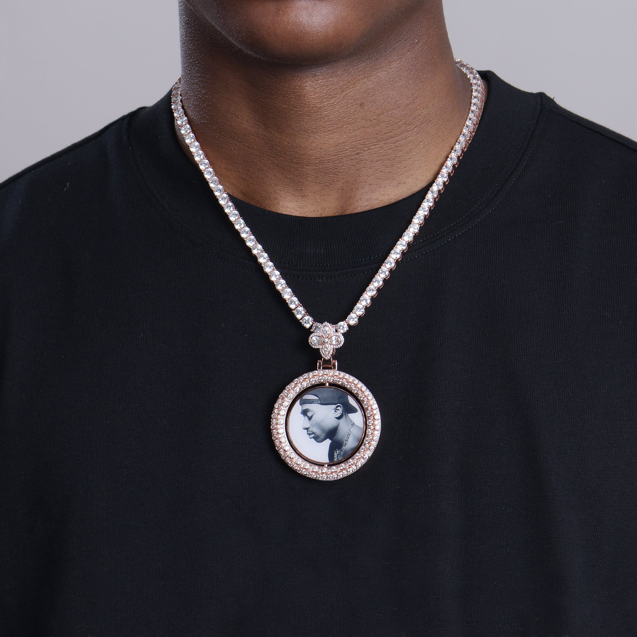 Custom Round Encrusted Photo Pendant