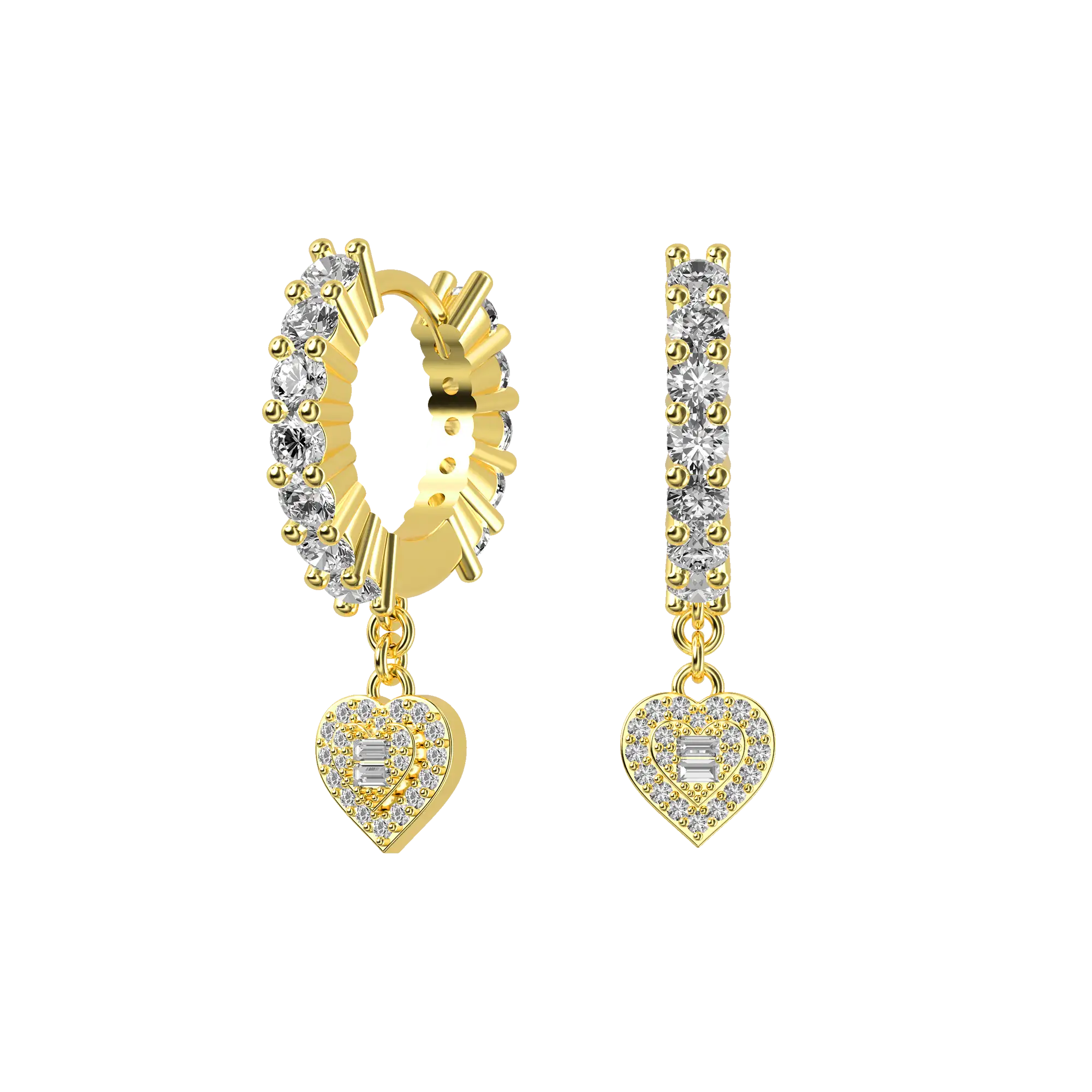 Heart Baguette Mix Halo Dangly Earrings - Pair