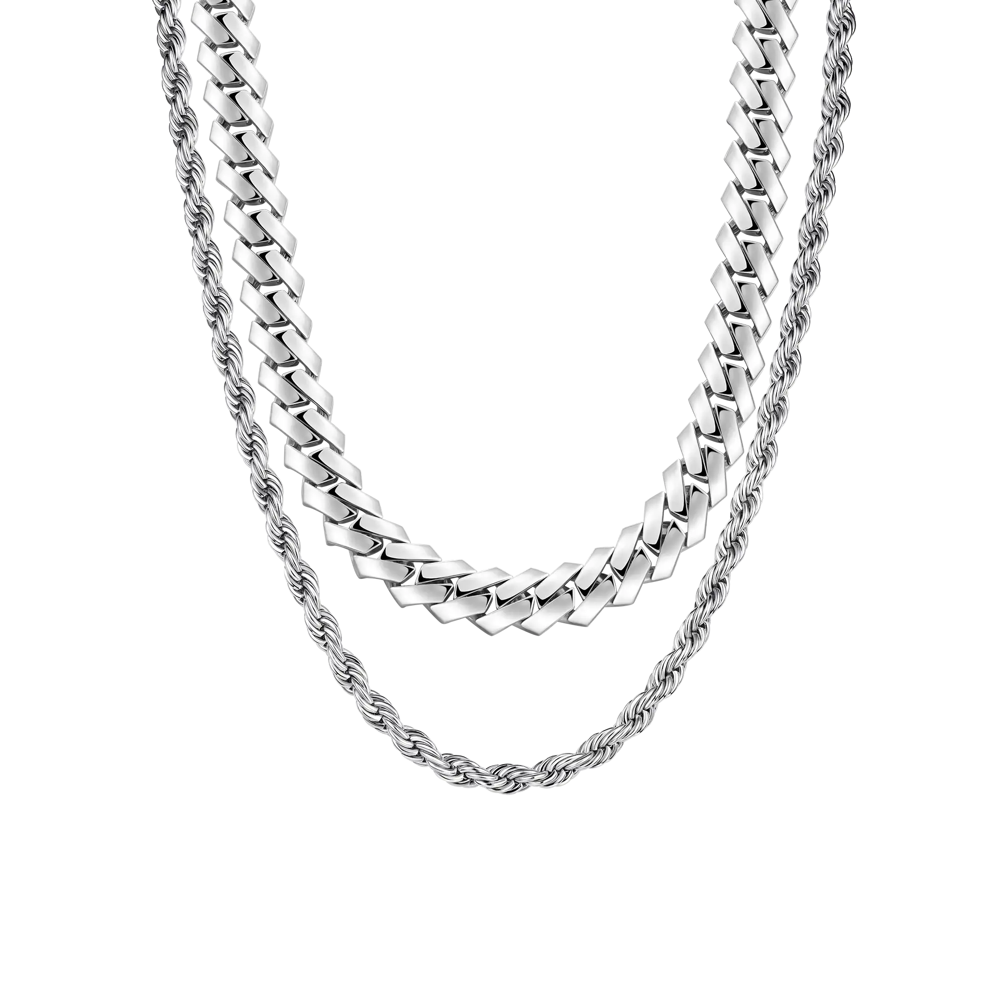 Rope + Plain Gold Prong Cuban link Chain Gift Set