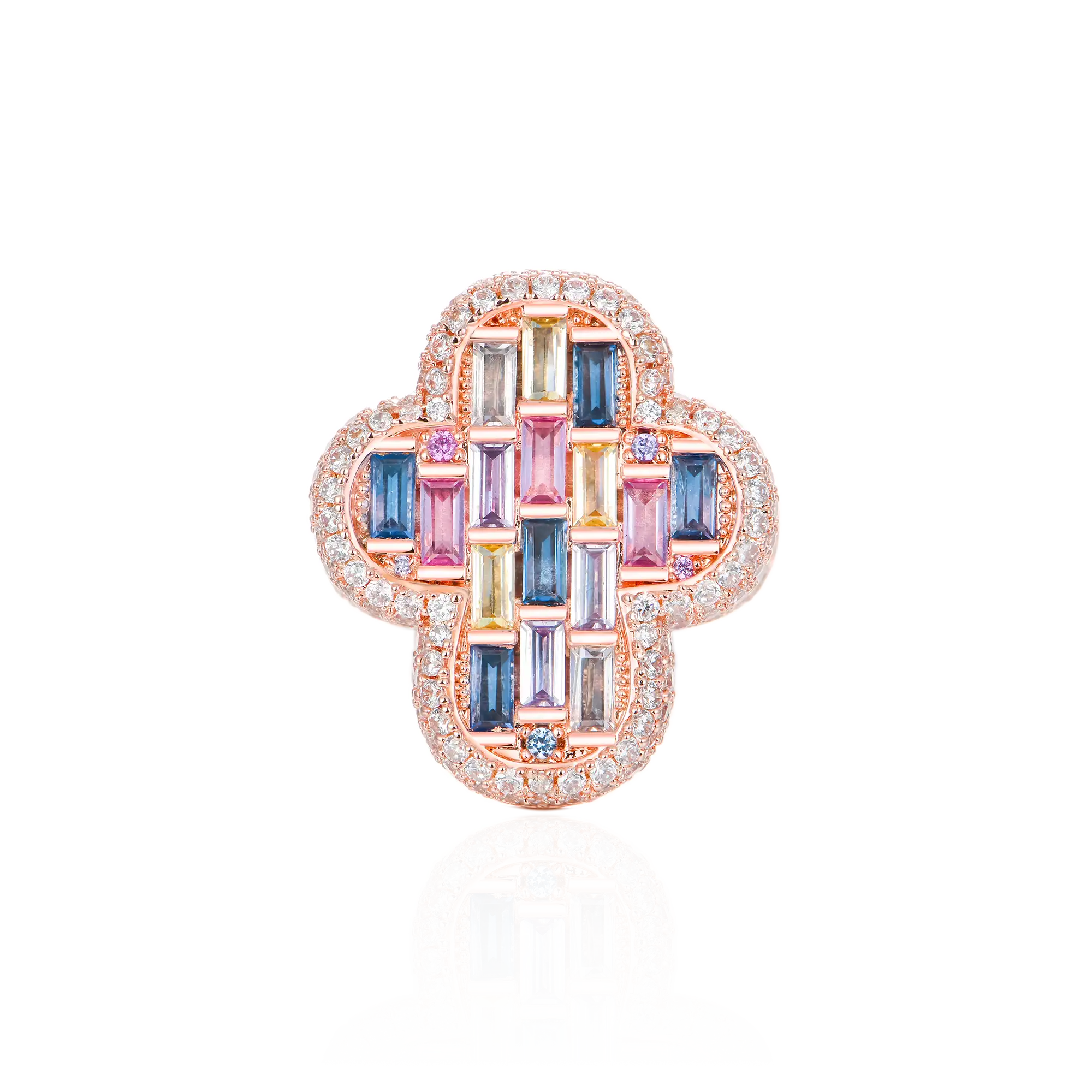 Iced Vitraux Vintage Rose Window Cross Ring