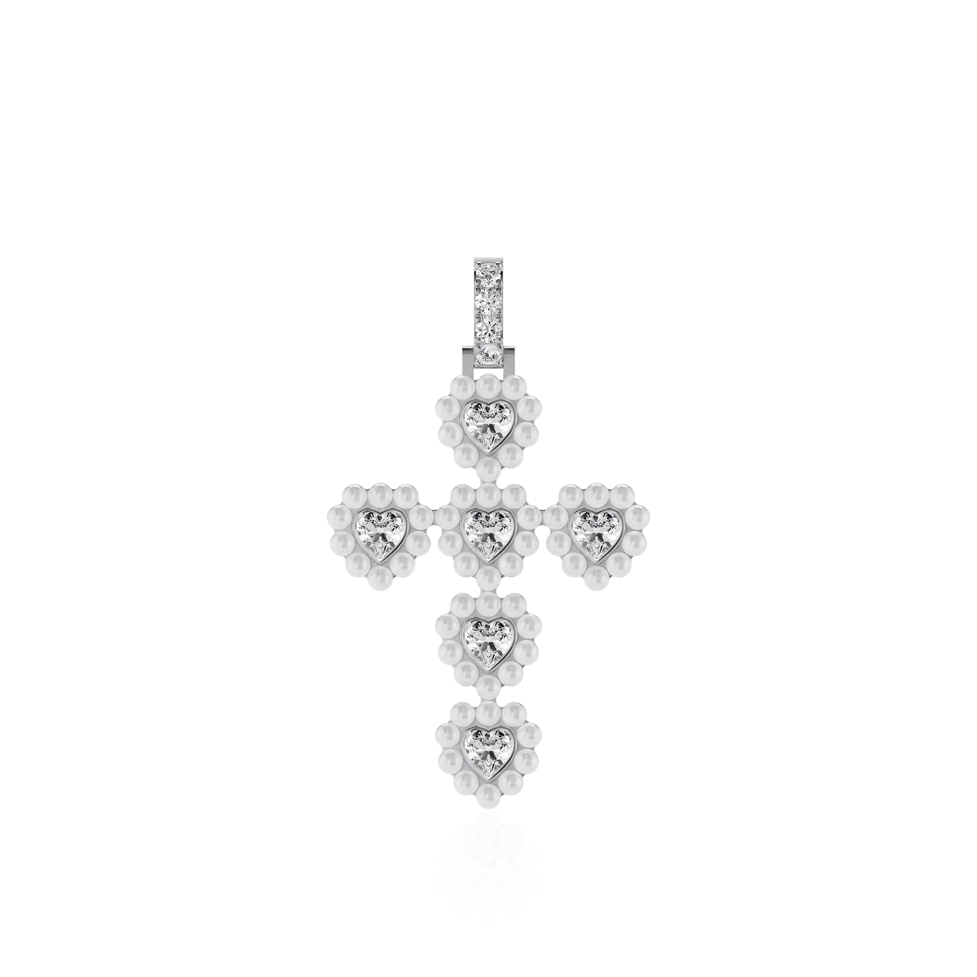 Women's Halo Pearl Heart Cross Pendant