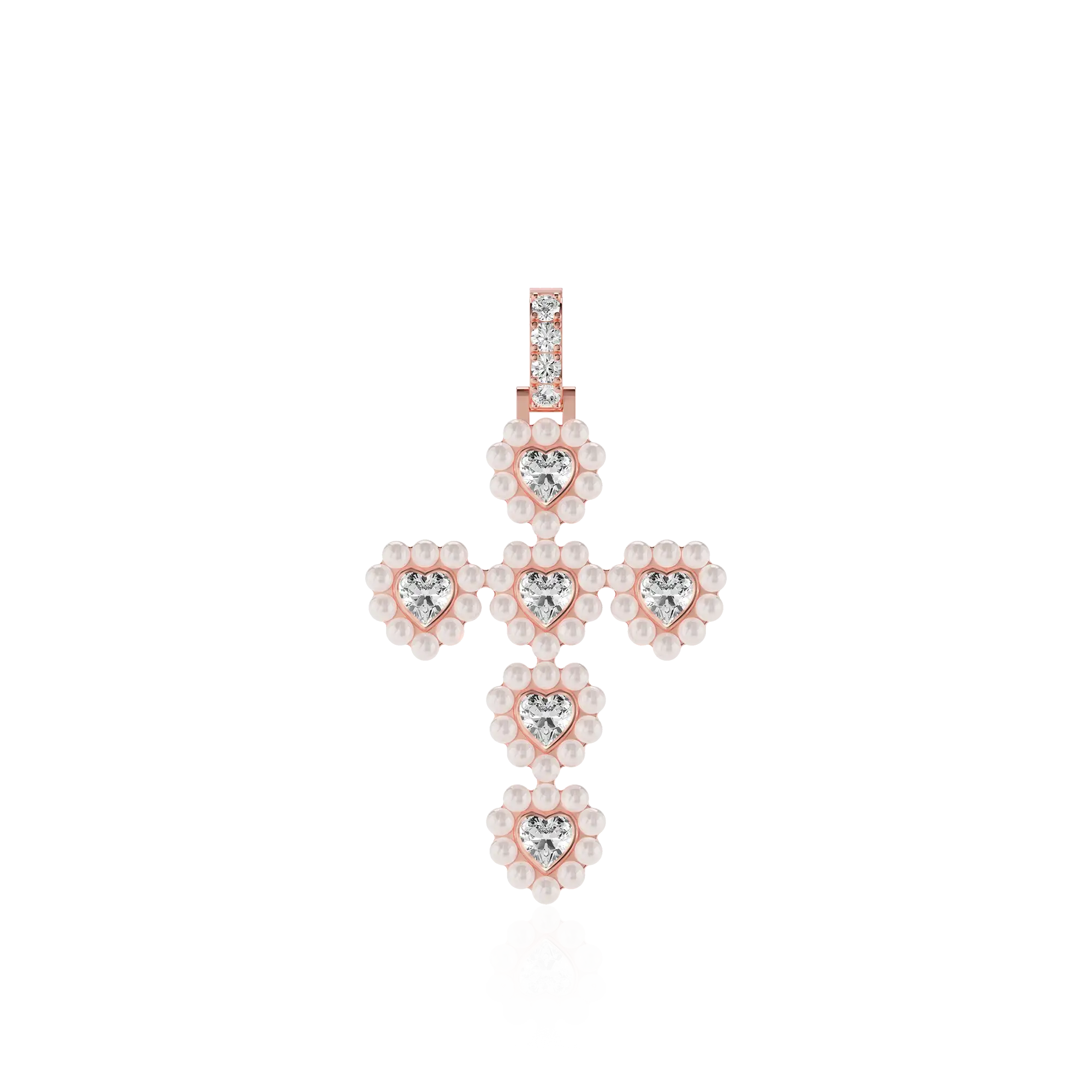 Women's Halo Pearl Heart Cross Pendant