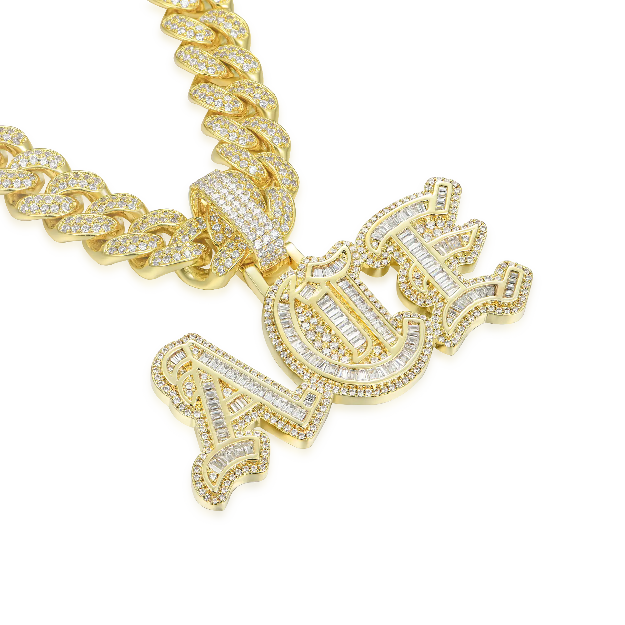 Custom Baguette Cut Old English Font Pendant