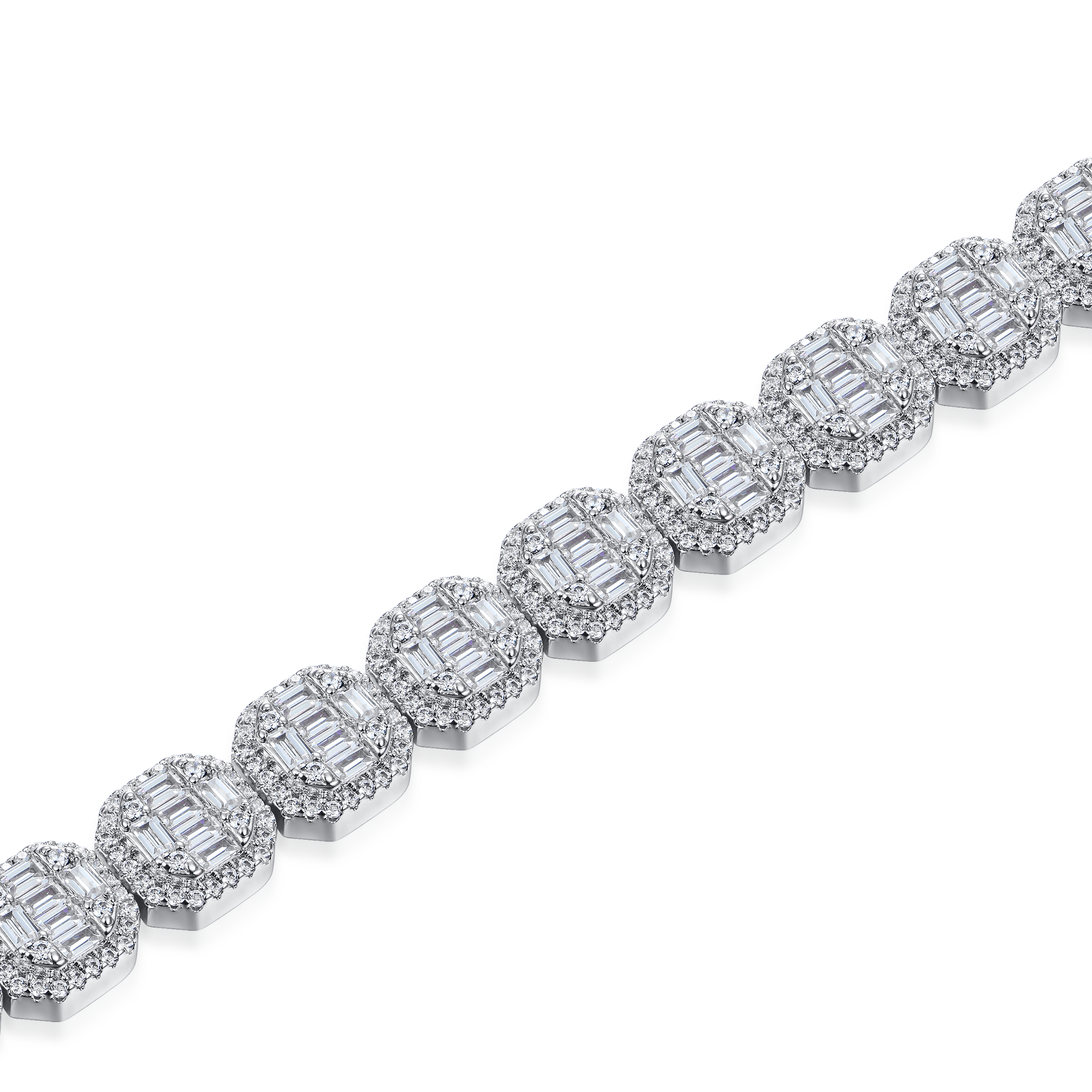 Baguette Clustered Tennis Bracelet - 8mm