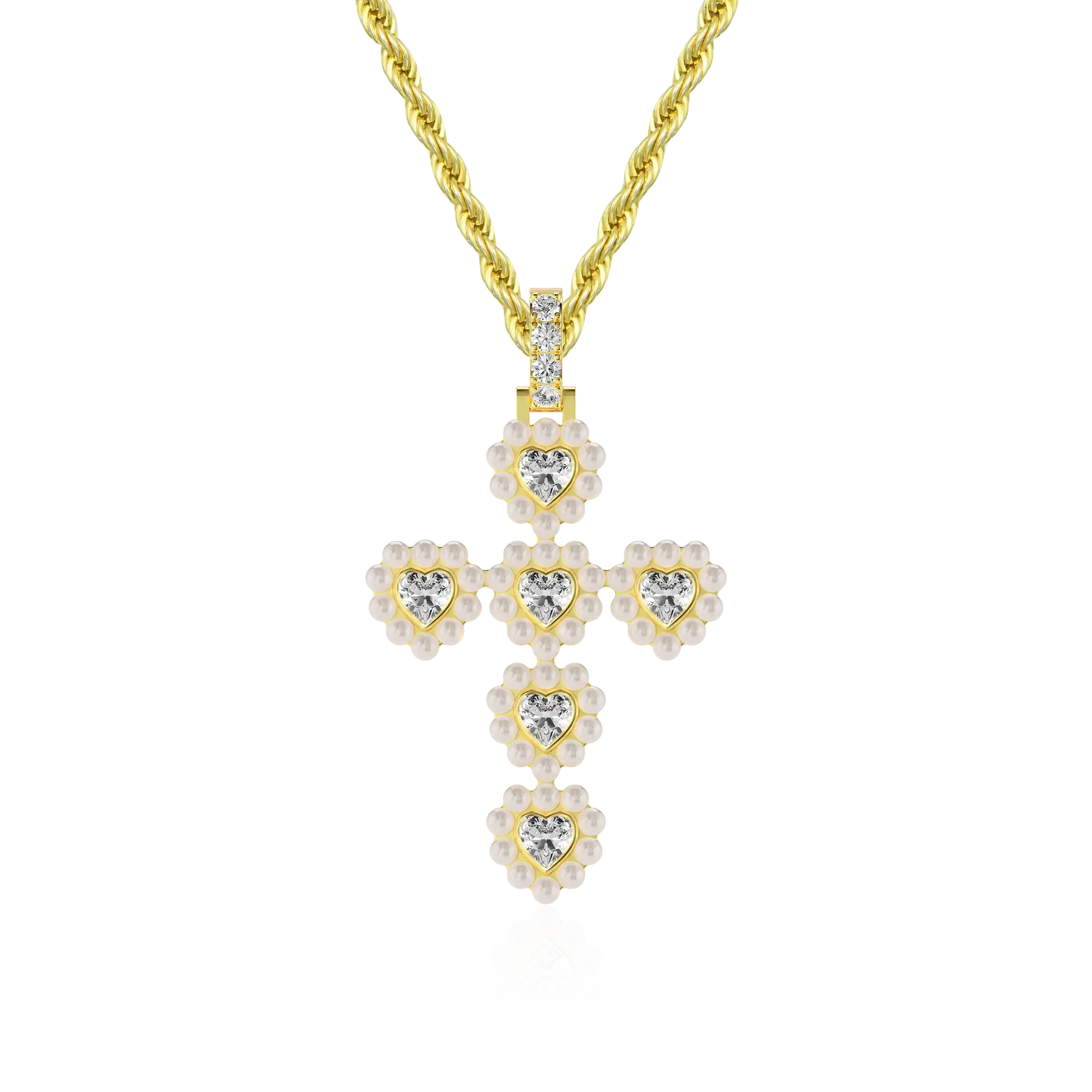 Women's Halo Pearl Heart Cross Pendant
