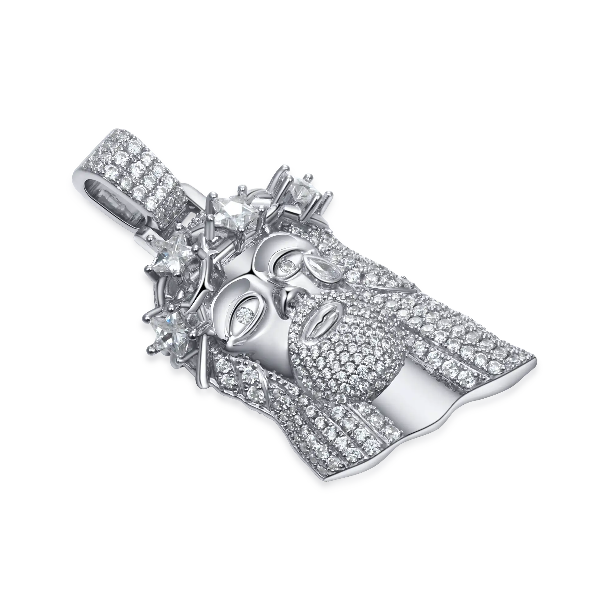 Moissanite White Gold Stellar Jesus Pendant - Small