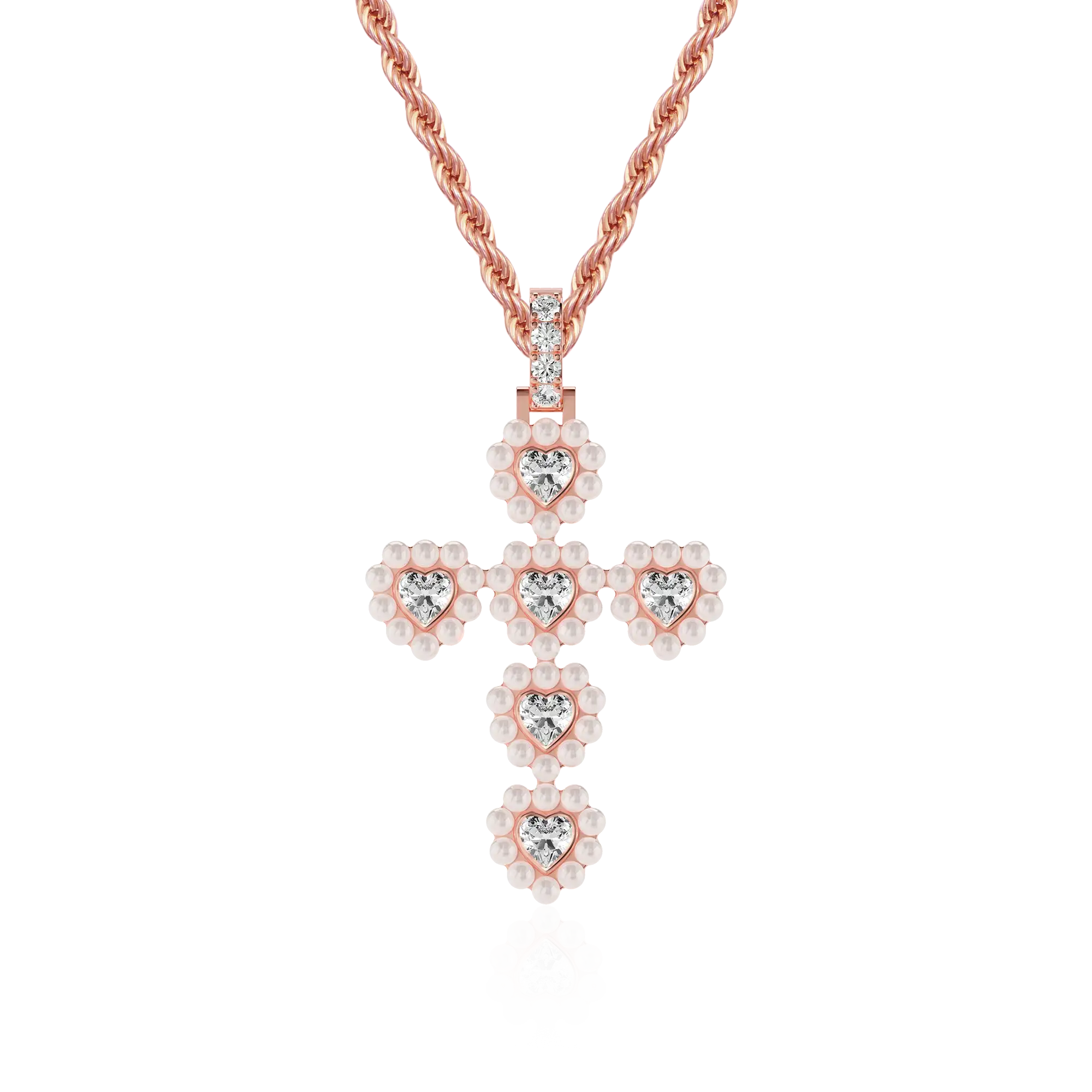 Women's Halo Pearl Heart Cross Pendant